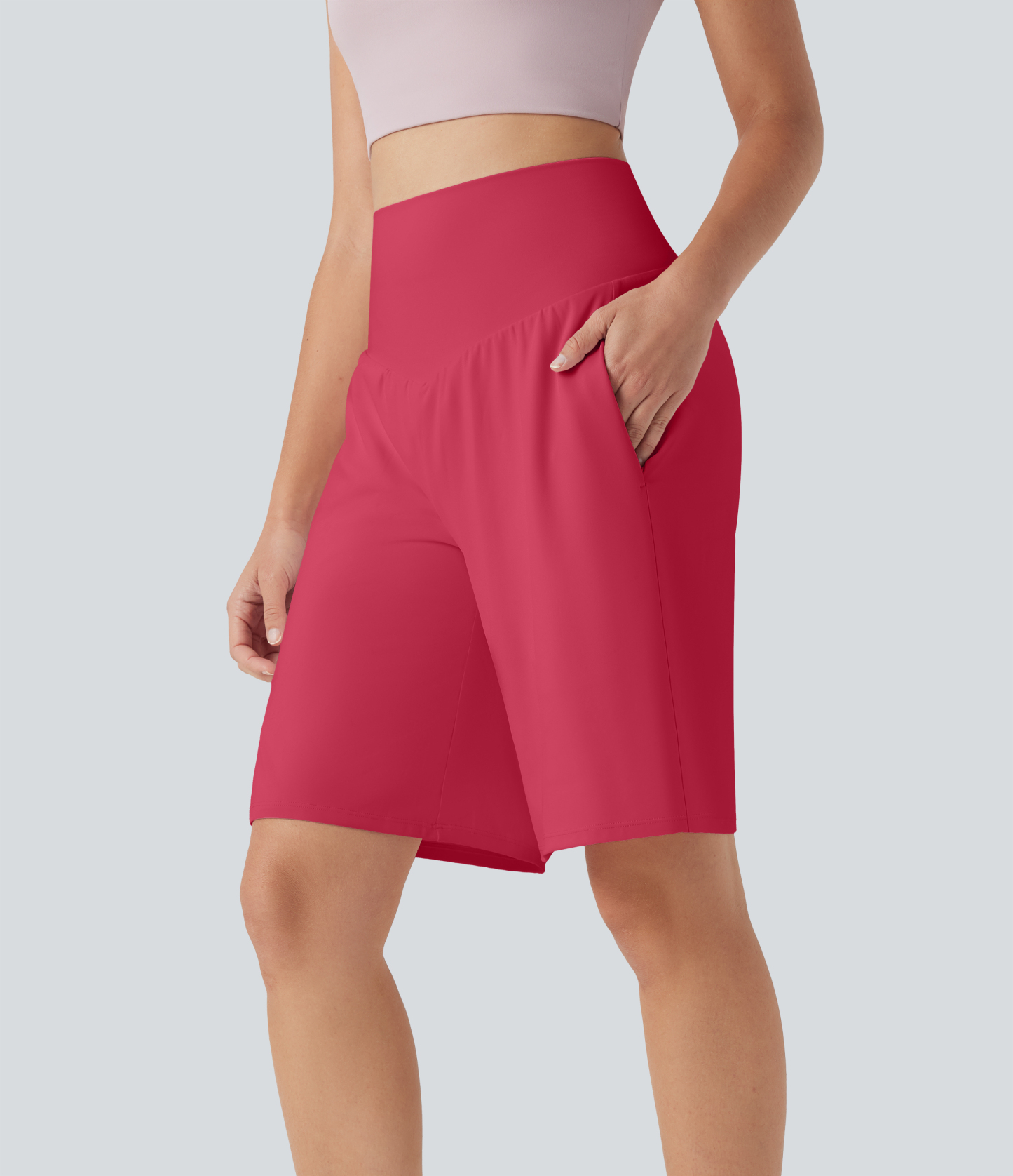 Airy High Waisted Pockets Cool Touch Yoga Bermuda Shorts