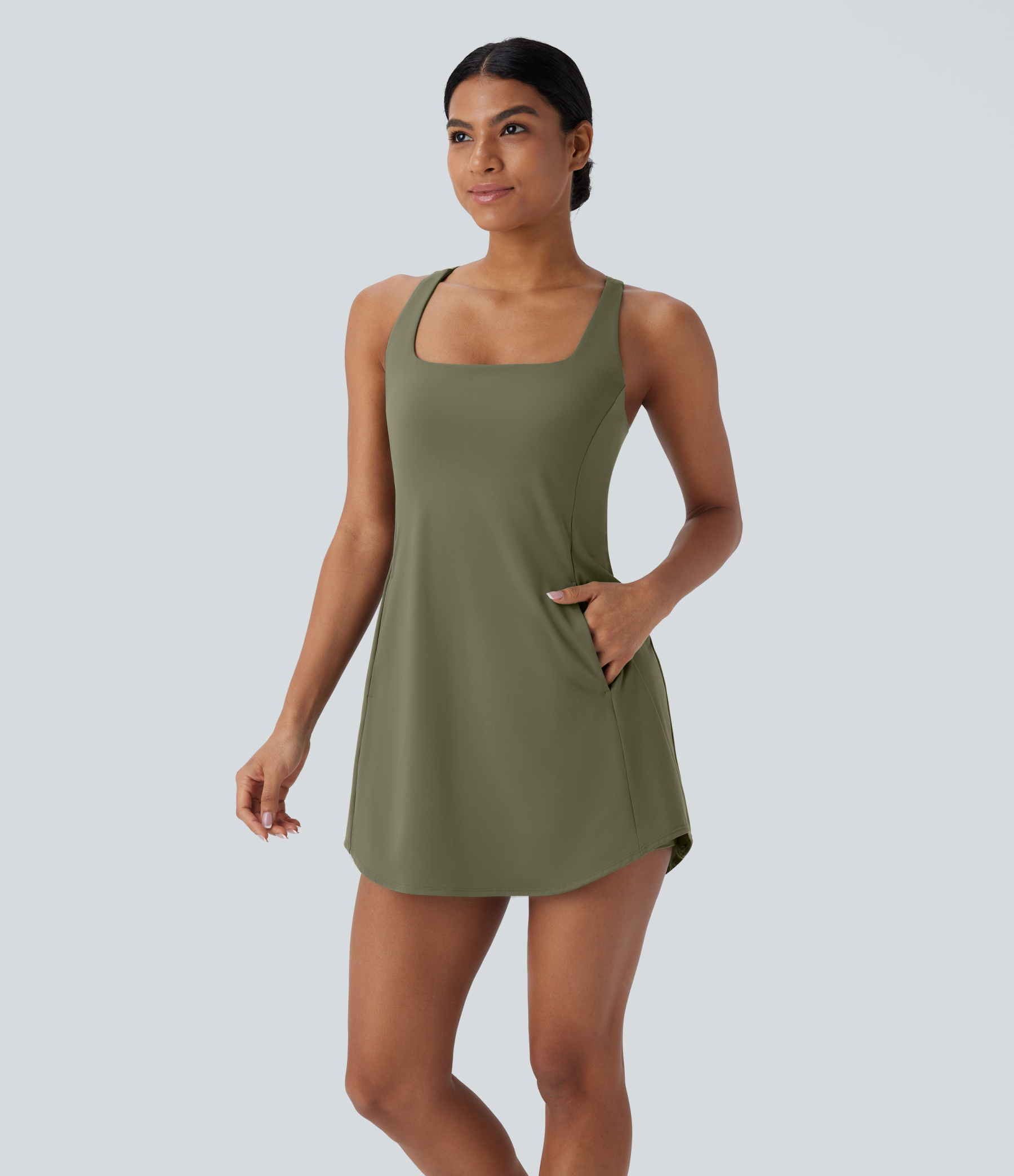 Plush Cut Out Pocket 2-Piece Mini Yoga Active Dress