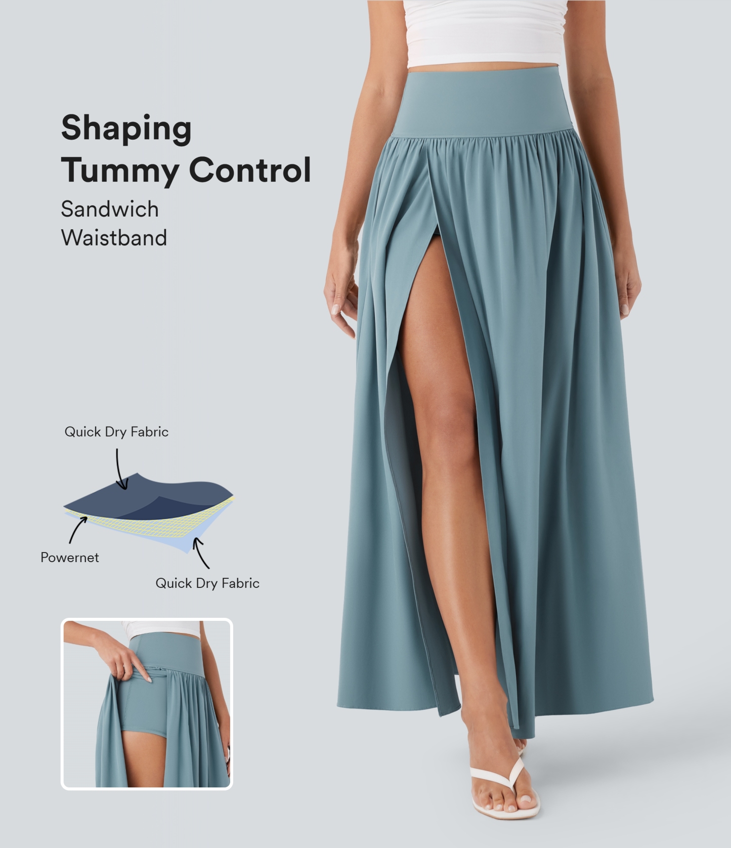 SoCinched High Waisted Tummy Control 2-in-1 Flowy Quick Dry Maxi Skirt