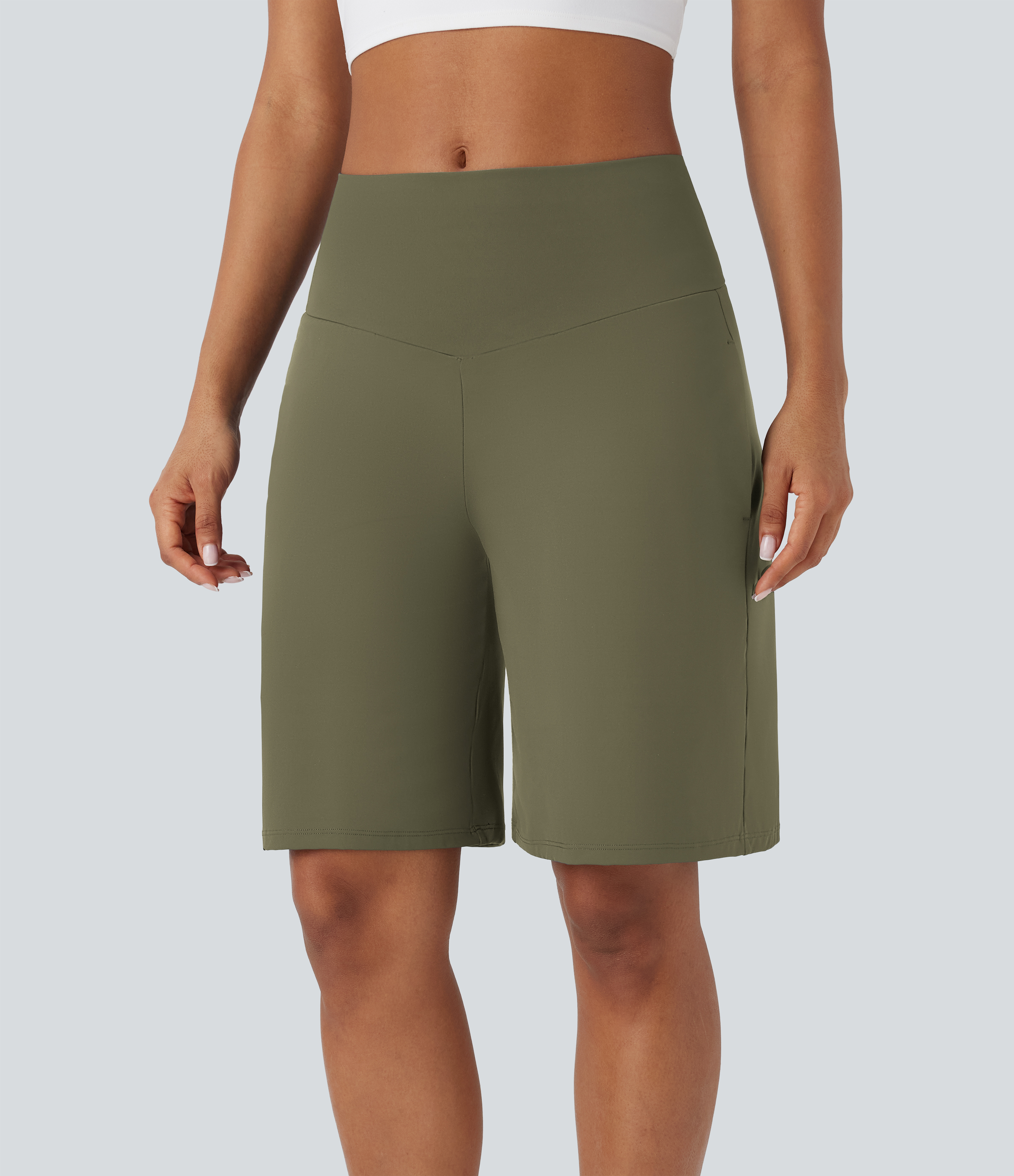Airy High Waisted Pockets Cool Touch Yoga Bermuda Shorts