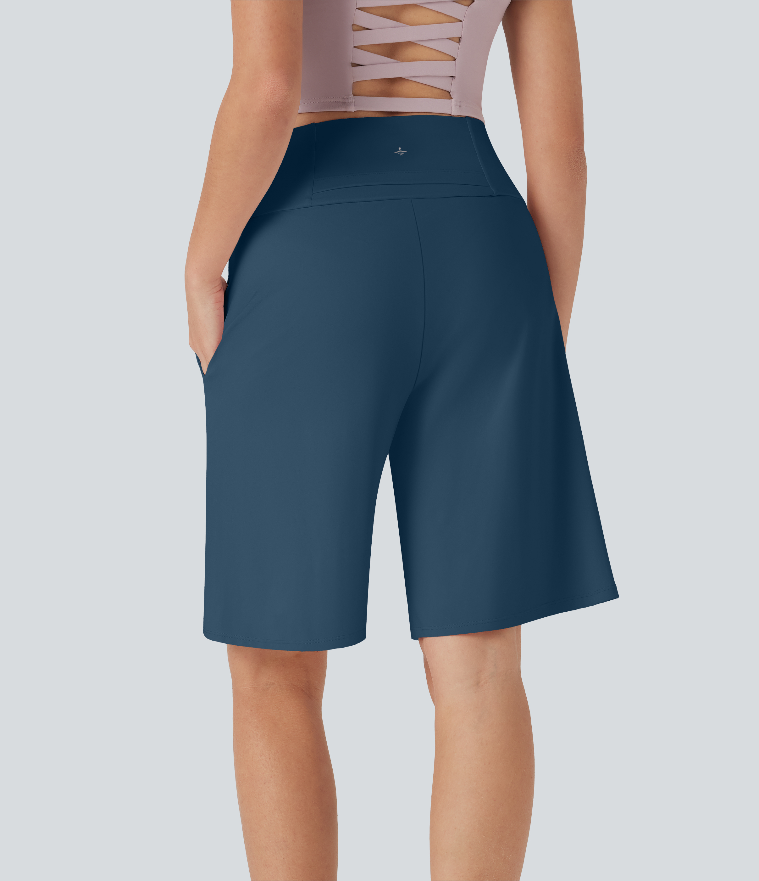 Airy High Waisted Pockets Cool Touch Yoga Bermuda Shorts