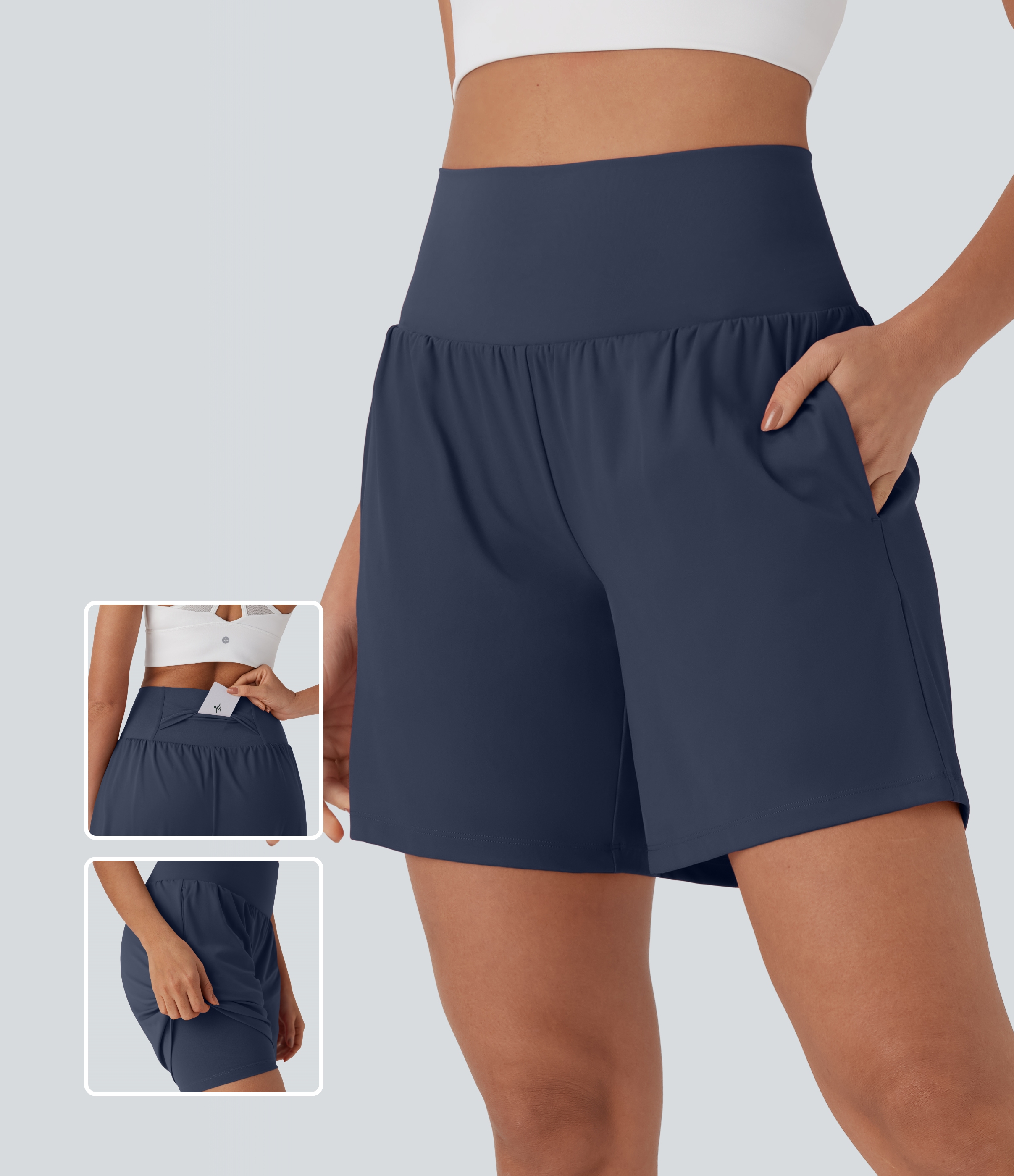 Airy Super High Waisted 2-in-1 Cool Touch Yoga Shorts 7" with Pockets