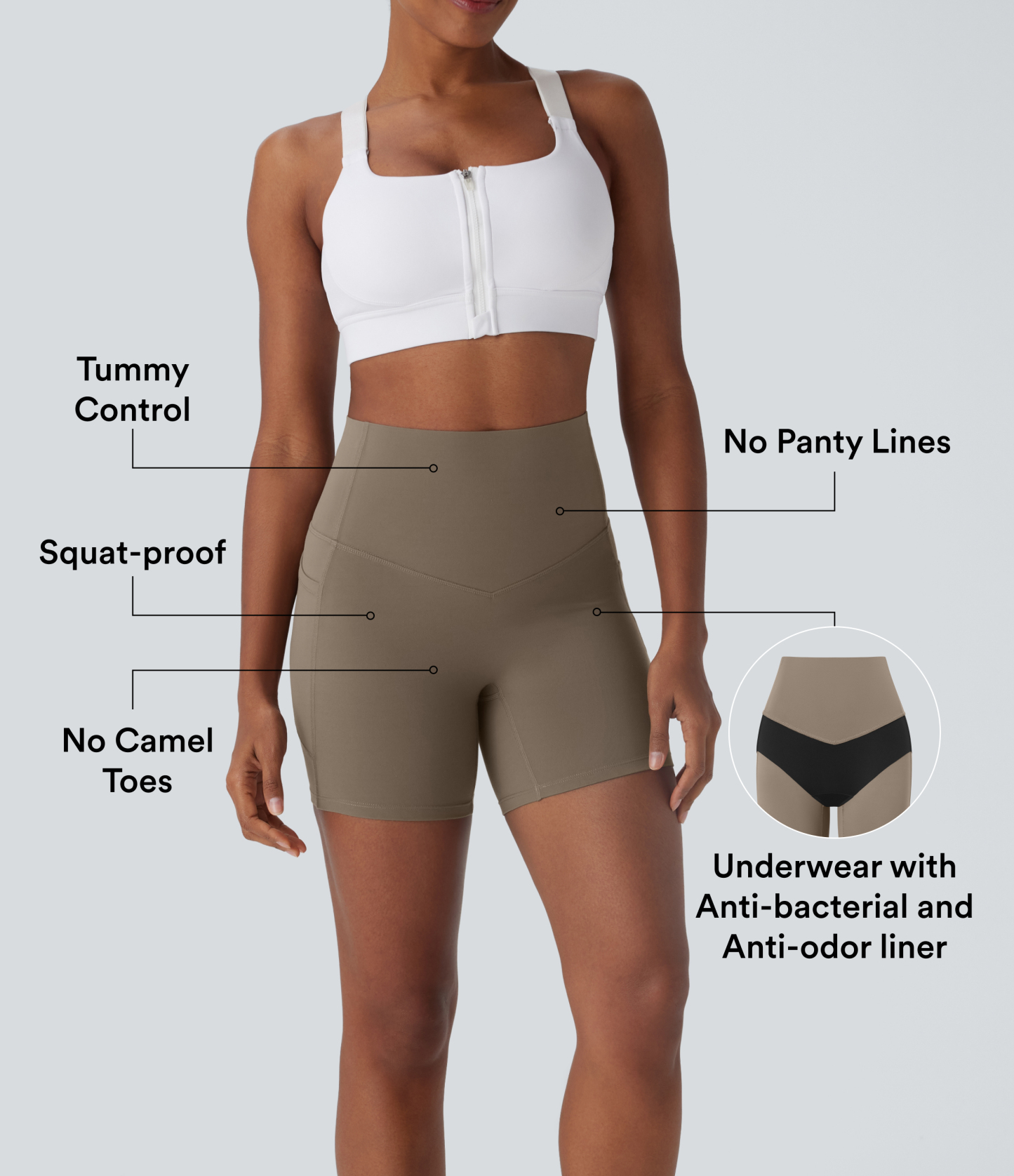 SoCinched High Waisted Tummy Control Built-in Underwear Anti-Bacterial Shaping Training Biker Shorts 5'' With Pockets