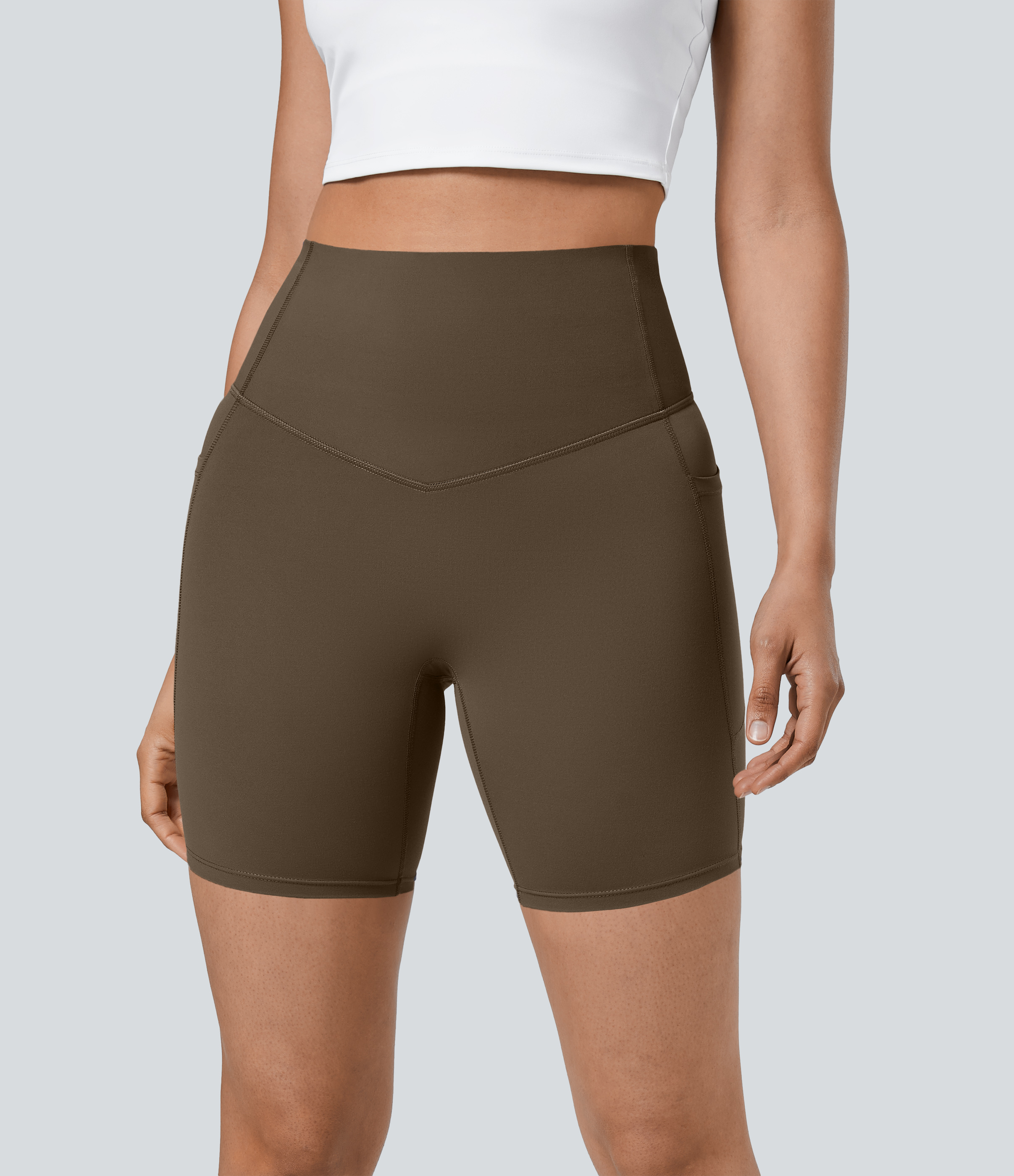 SoCinched High Waisted Tummy Control Pocket Shaping Training Biker Shorts 7''