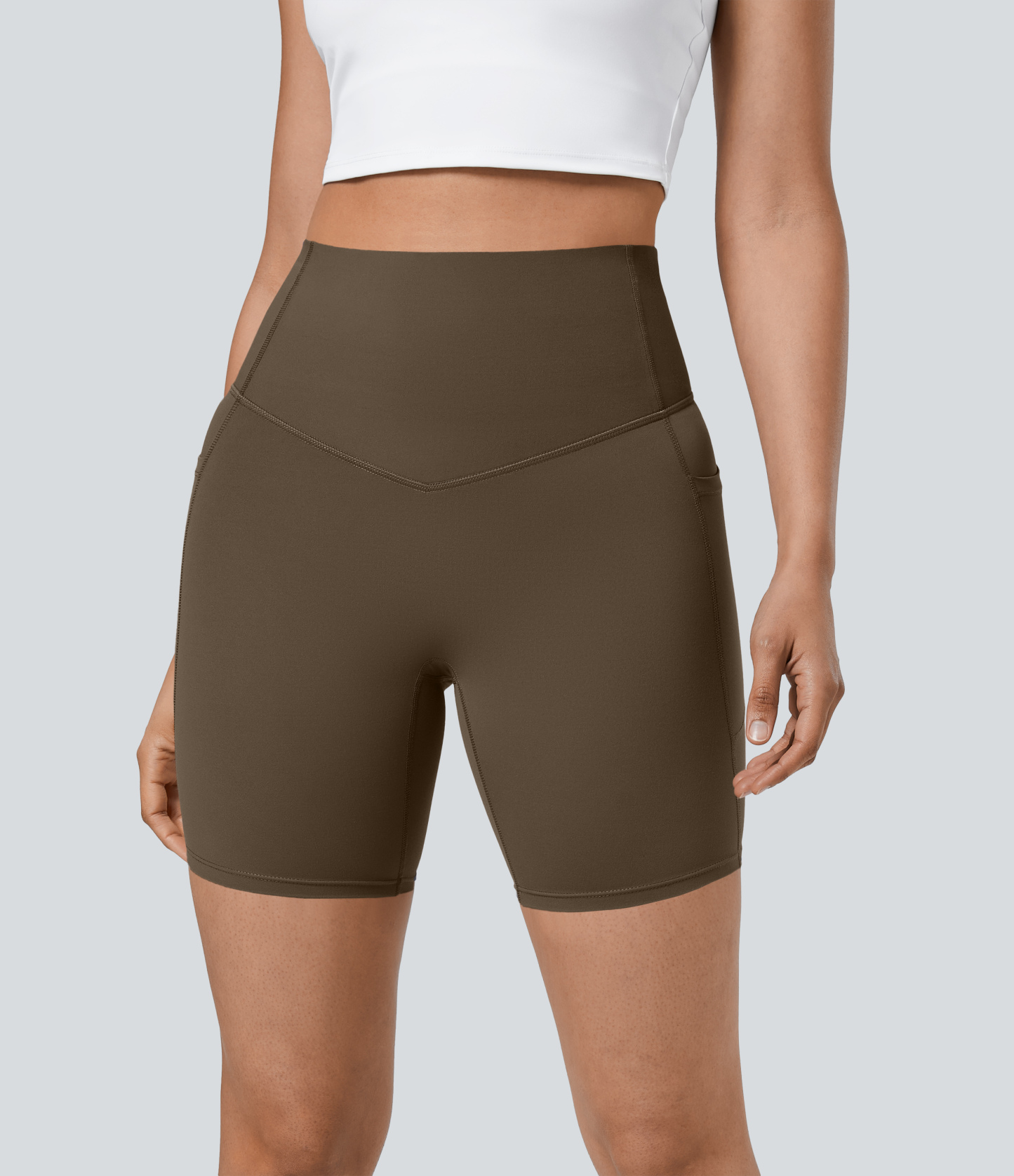 SoCinched High Waisted Tummy Control Pocket Shaping Training Biker Shorts 7''