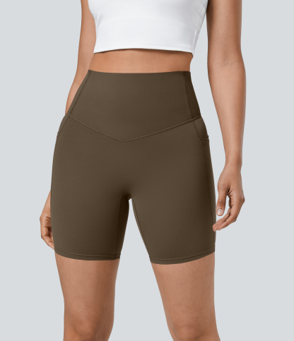 SoCinched High Waisted Tummy Control Pocket Shaping Training Biker Shorts 7''