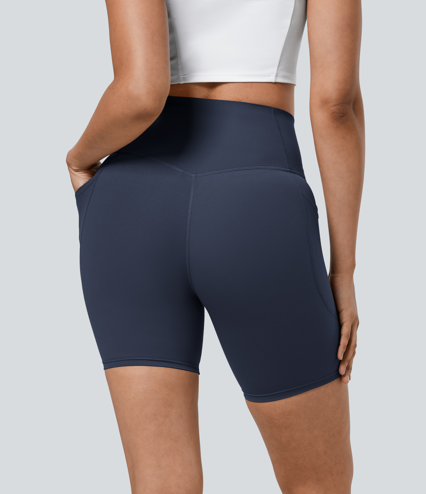 SoCinched High Waisted Tummy Control Pocket Shaping Training Biker Shorts 7''