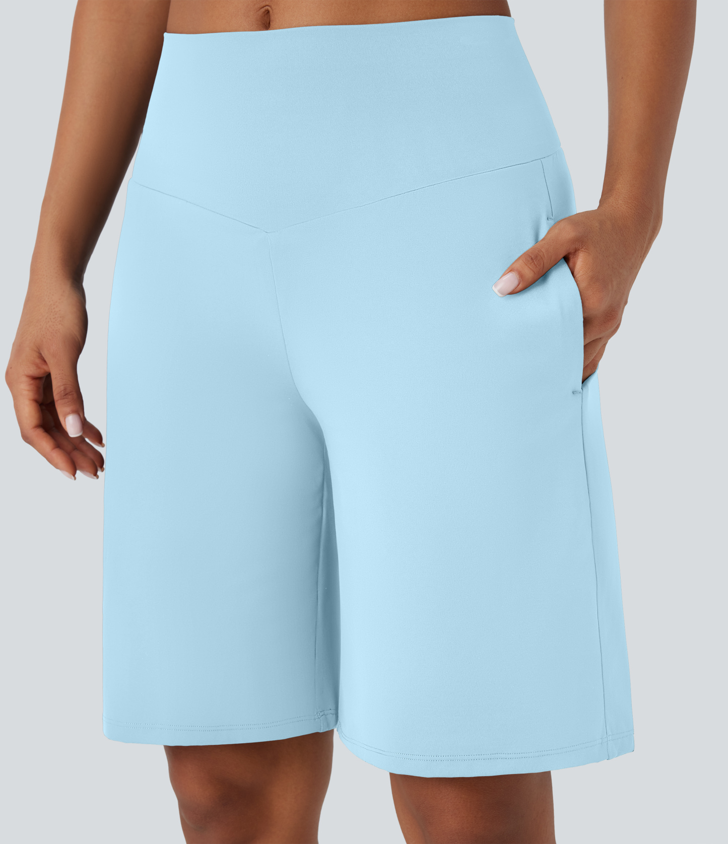 Airy High Waisted Pockets Cool Touch Yoga Bermuda Shorts