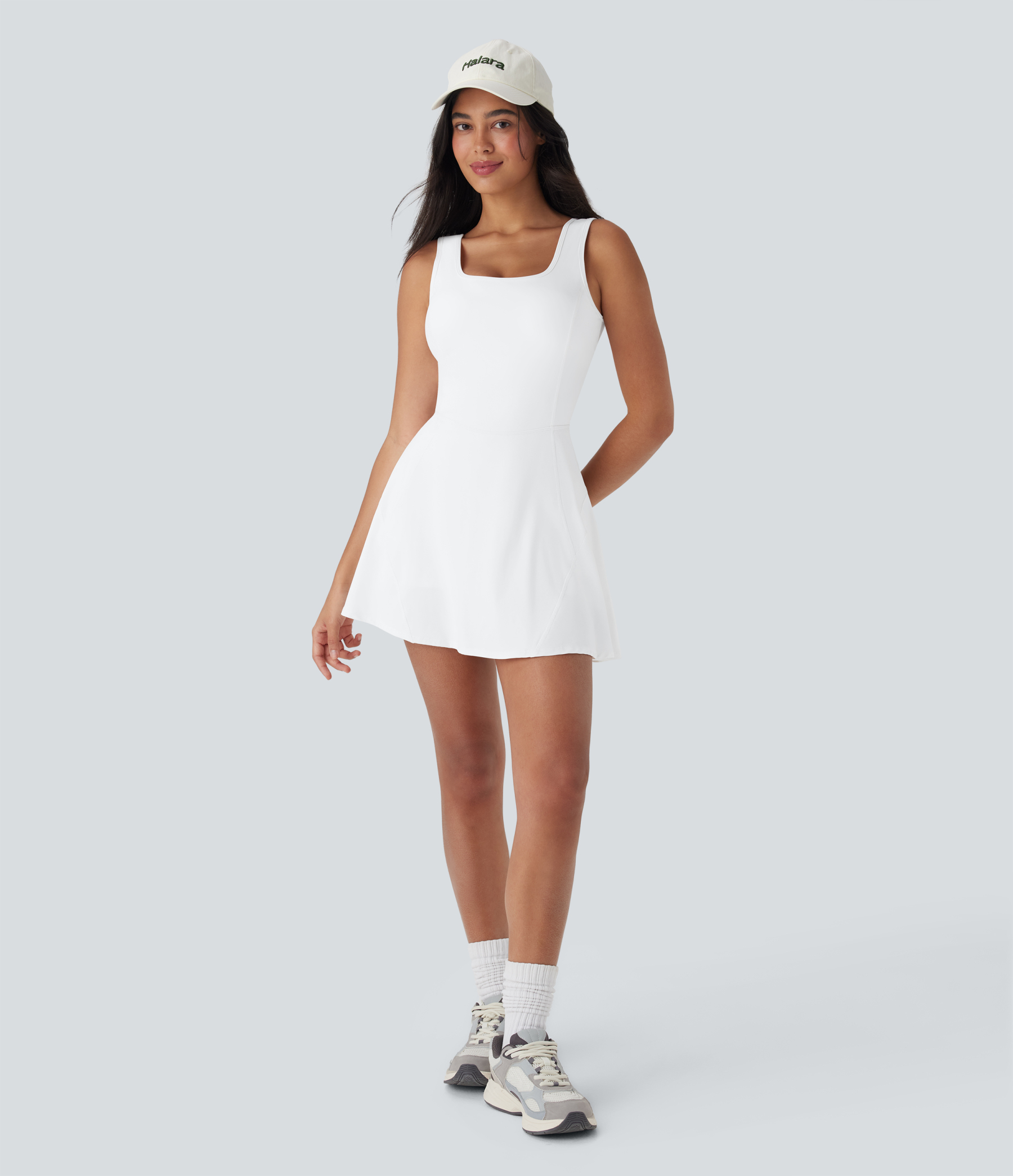 Airy U Neck 2-in-1 Pocket Mini Cool Touch Dance Active Dress-Easy Peezy