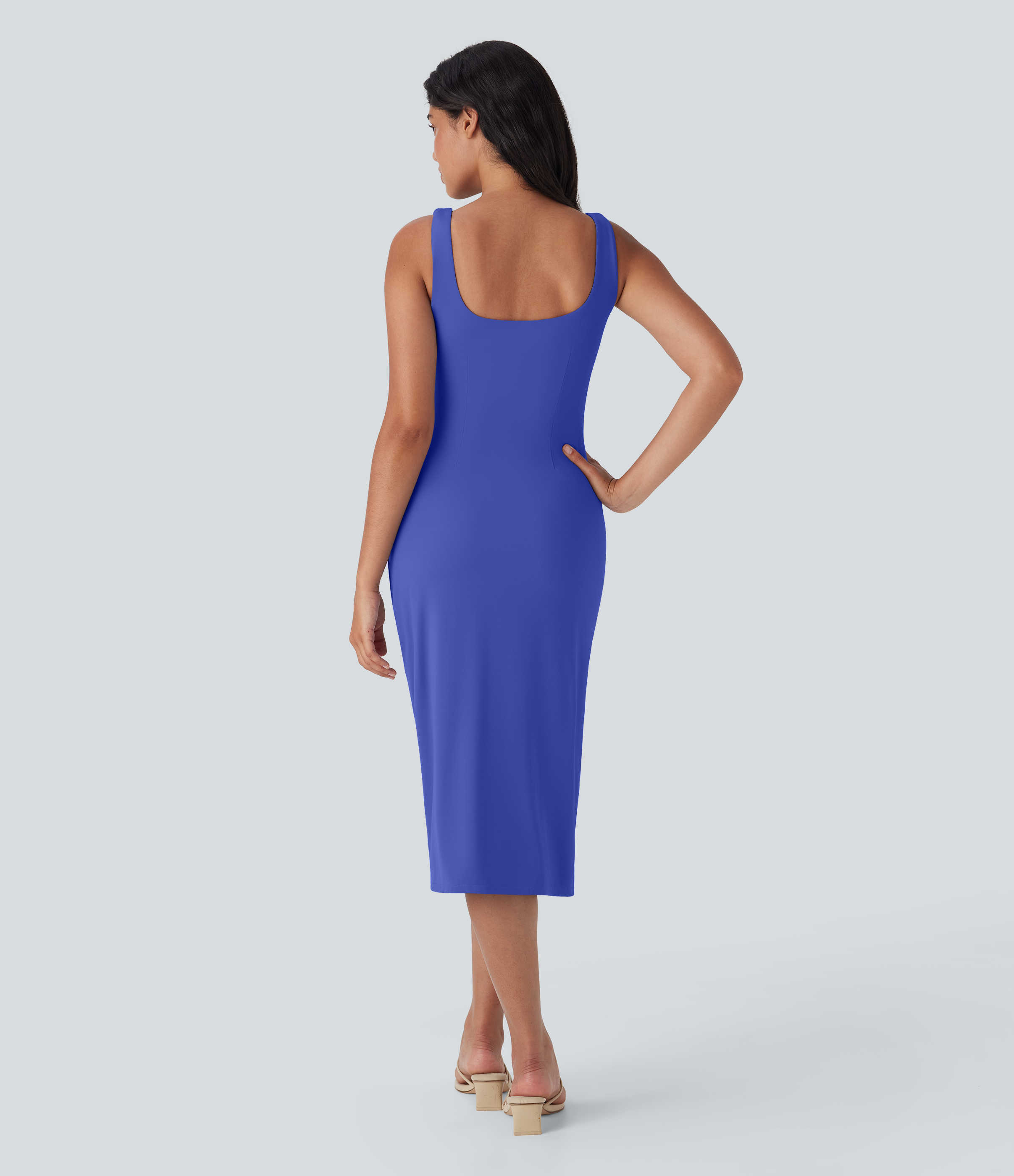 Airy Square Neck Corset Ruched Bodycon Midi Cool Touch Dress-D/DD/DDD/F Cups