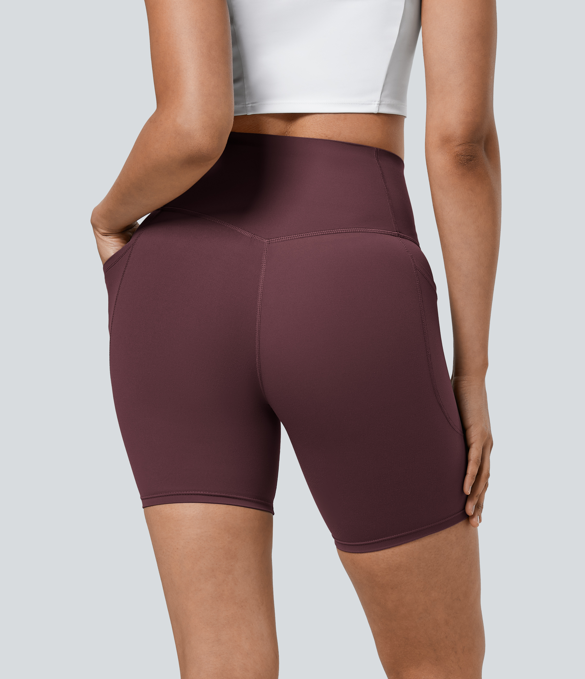 SoCinched High Waisted Tummy Control Pocket Shaping Training Biker Shorts 7''