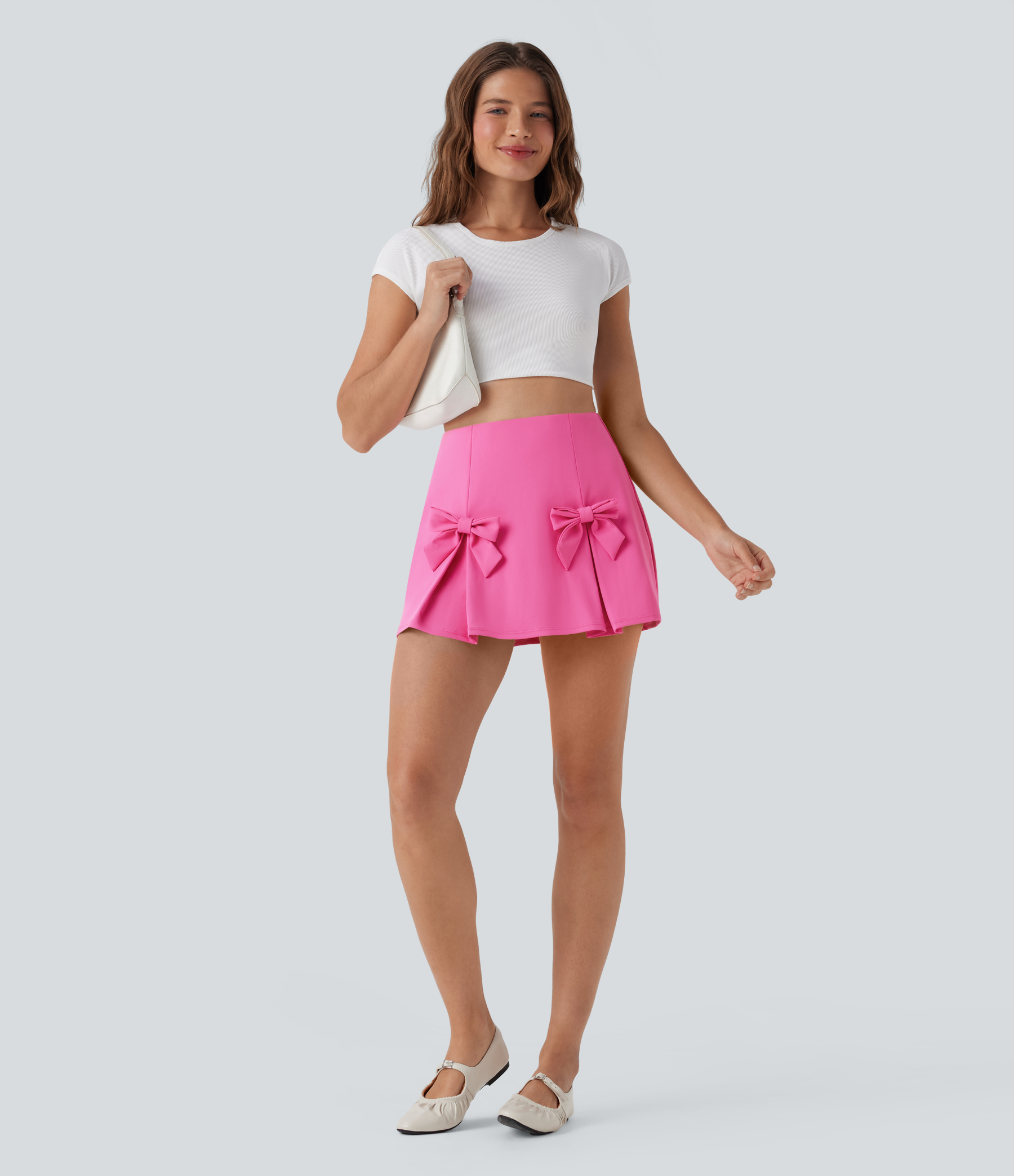 QuickDry High Waisted Tummy Control Removable Bow Casual Skirt with Built-in Shapewear Shorts