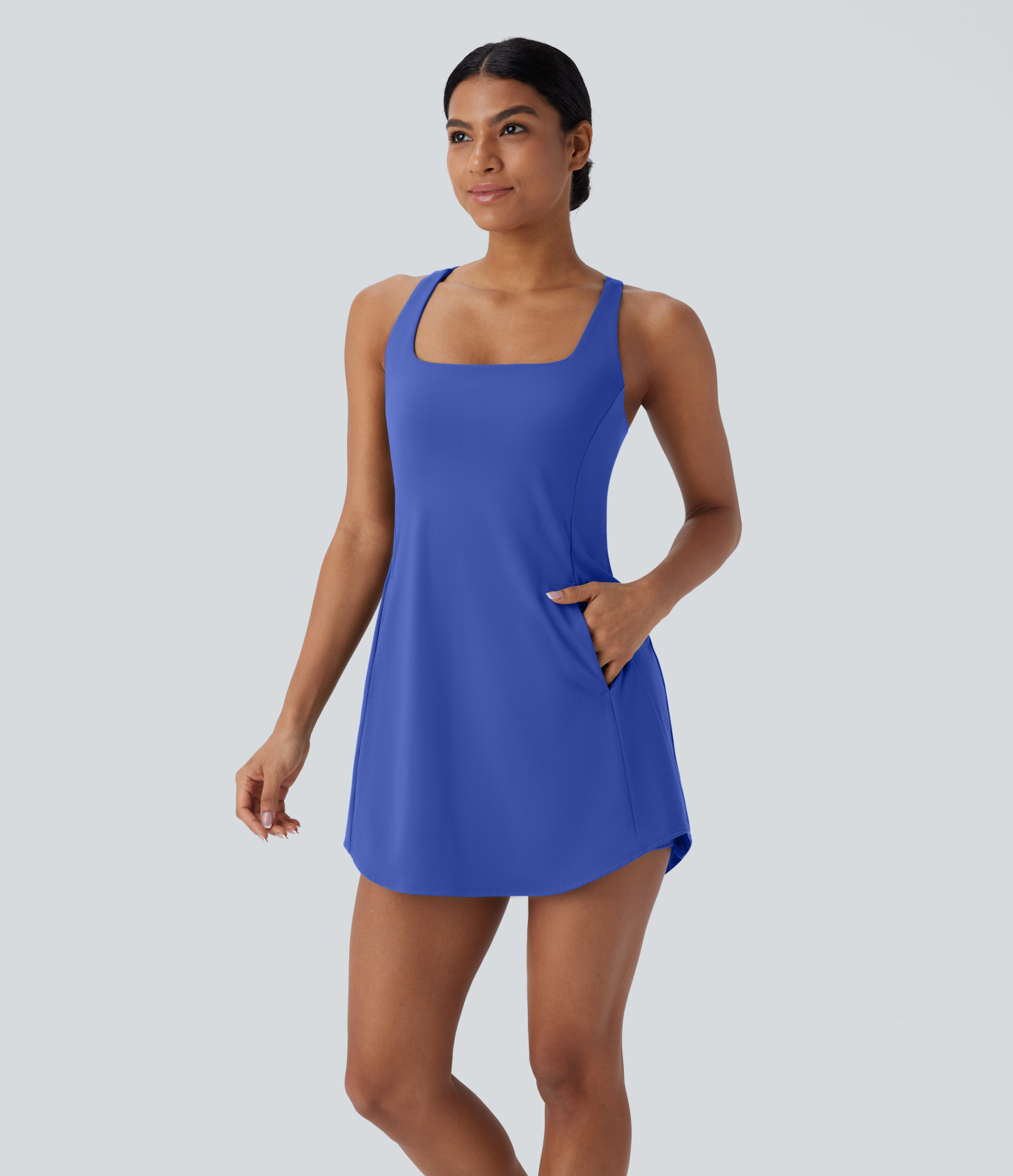 Plush Cut Out Pocket 2-Piece Mini Yoga Active Dress