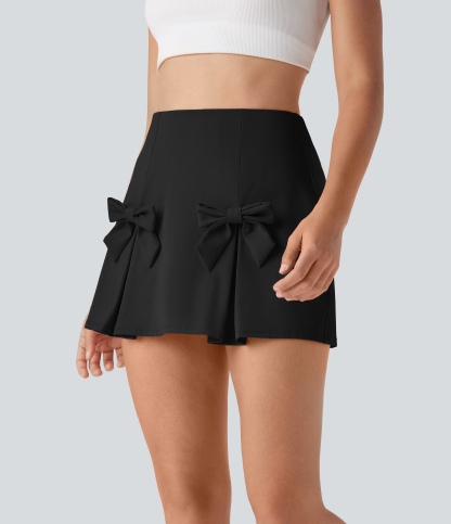 QuickDry High Waisted Tummy Control Removable Bow Casual Skirt with Built-in Shapewear Shorts