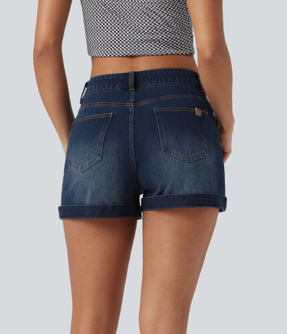 Mid Rise Zipper Pockets Denim Casual Shorts 3''