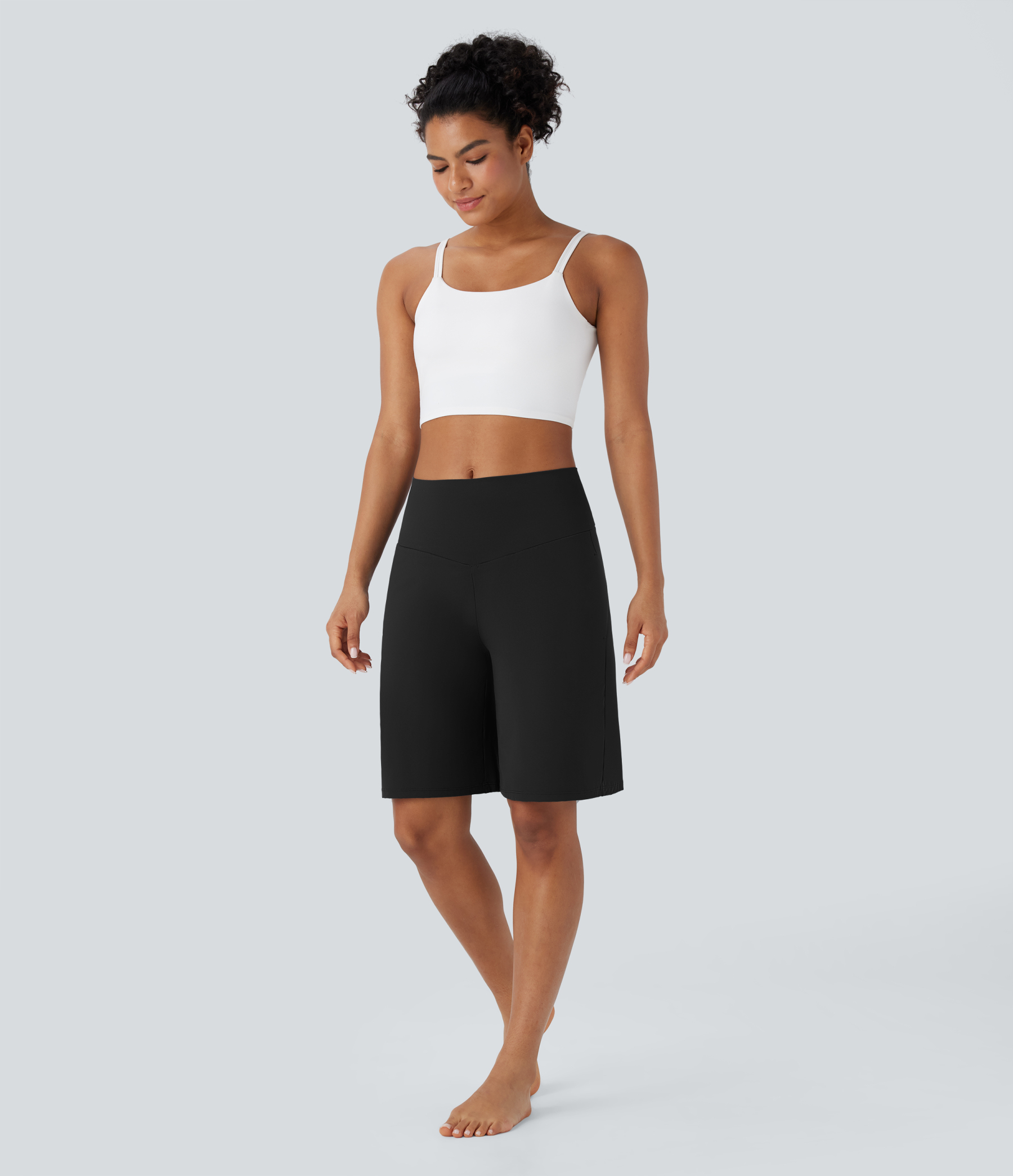 Airy High Waisted Pockets Cool Touch Yoga Bermuda Shorts