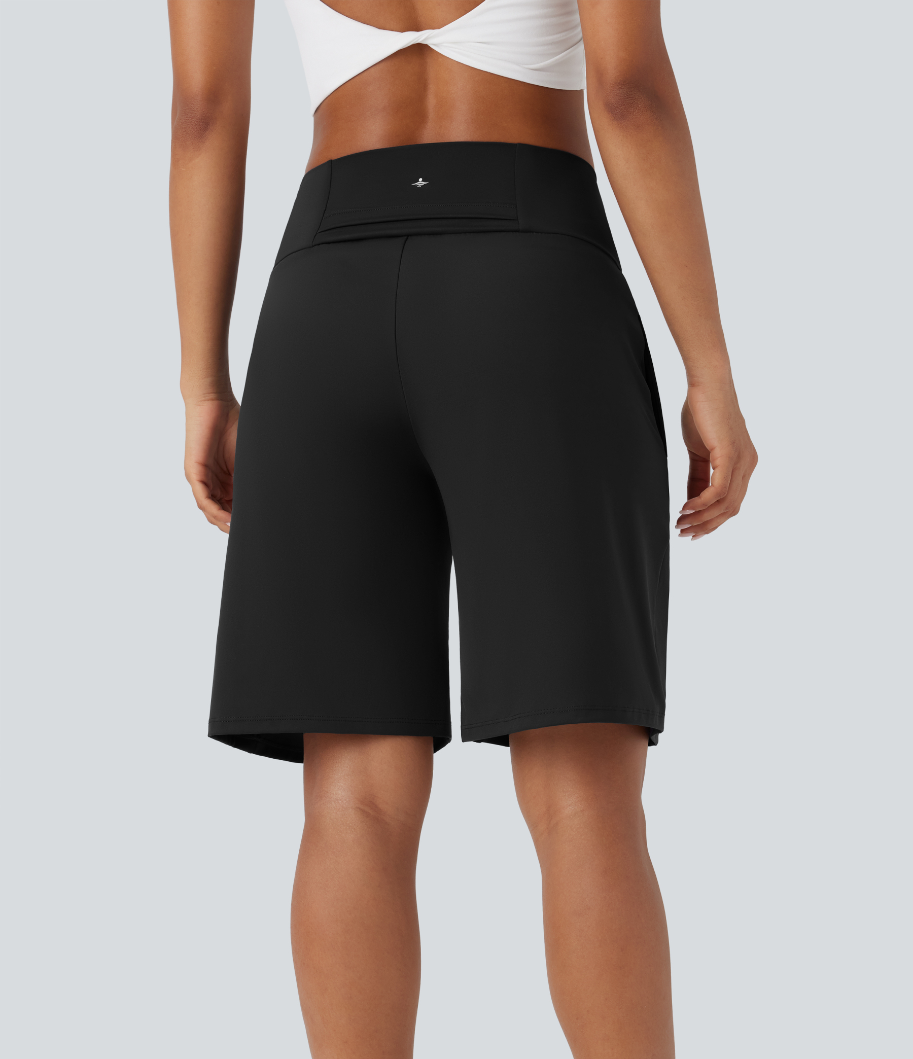 Airy High Waisted Pockets Cool Touch Yoga Bermuda Shorts