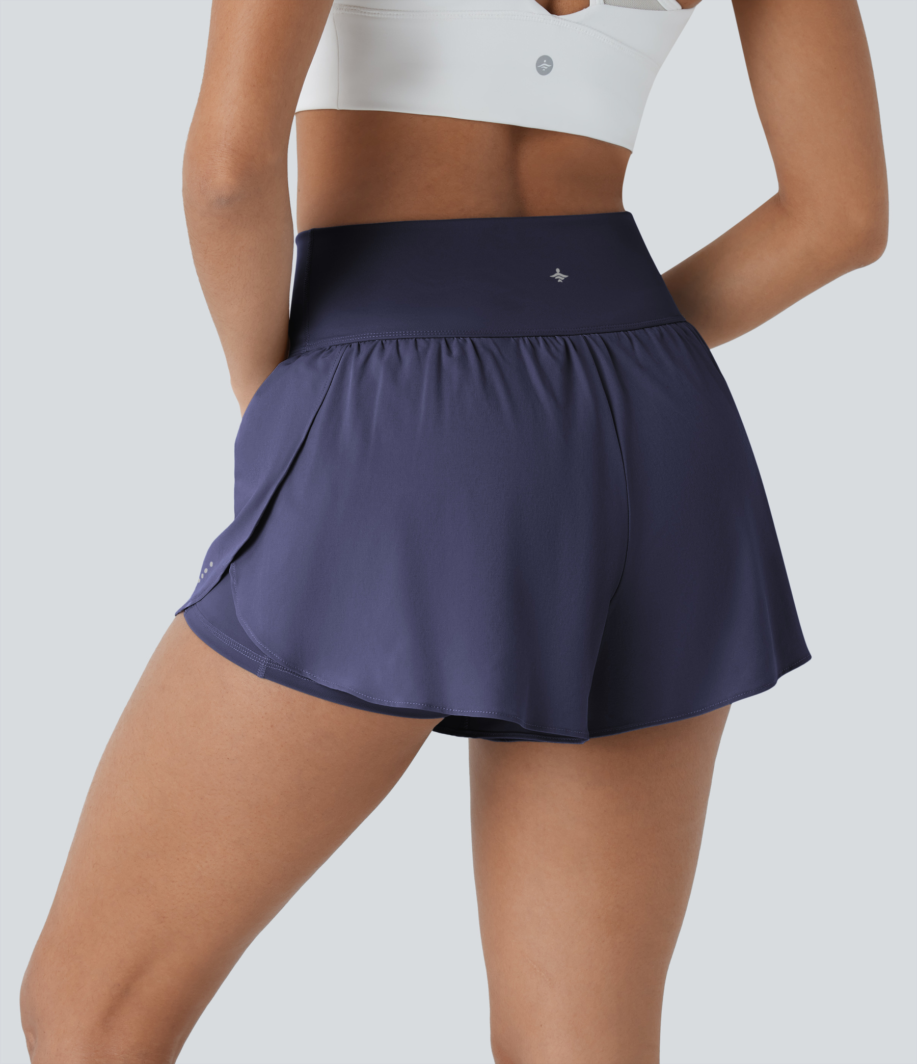 QuickDry High Waisted Reflective Dots Crossover Hem 2-in-1 Pockets Running Shorts