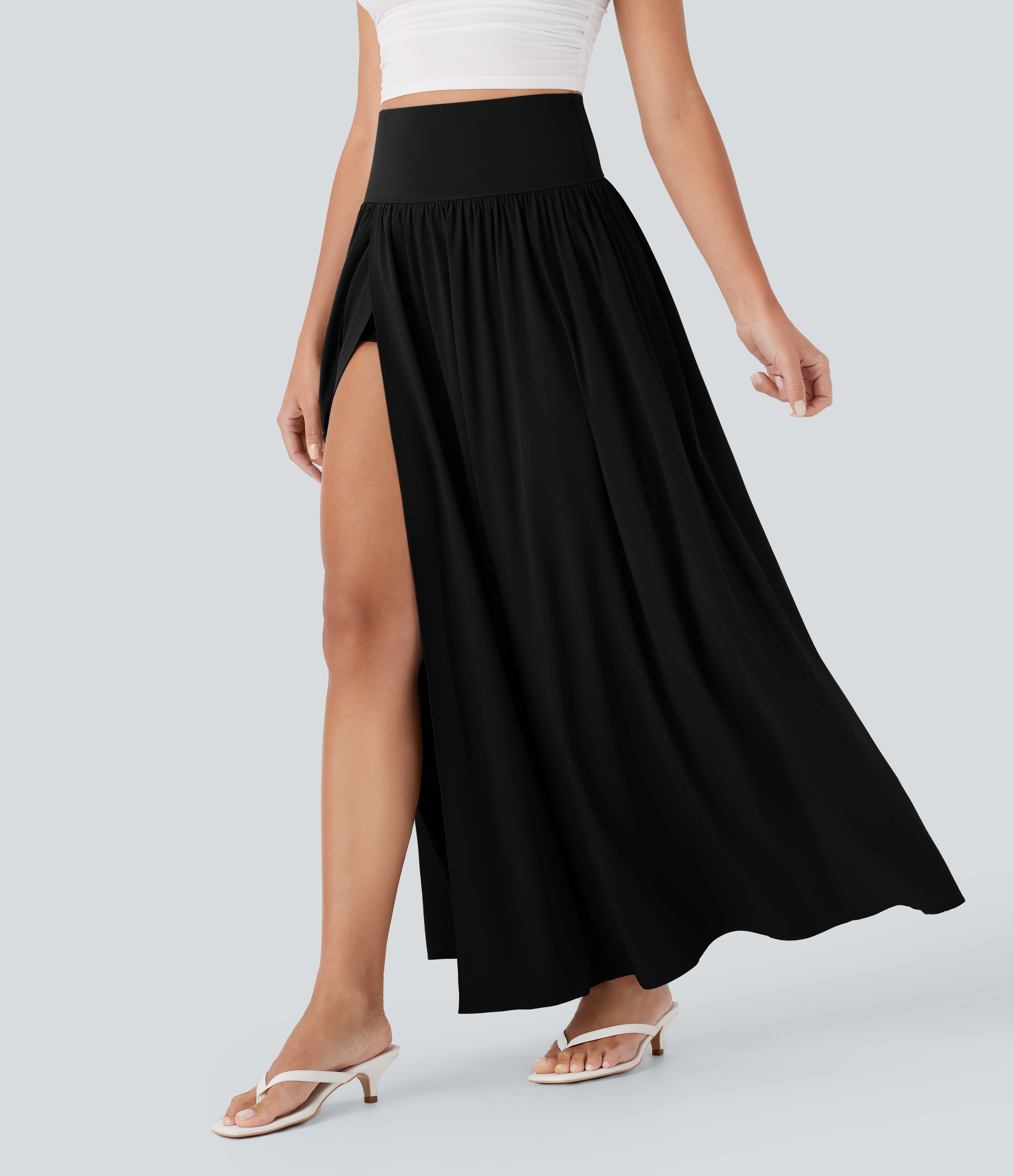SoCinched High Waisted Tummy Control 2-in-1 Flowy Quick Dry Maxi Skirt