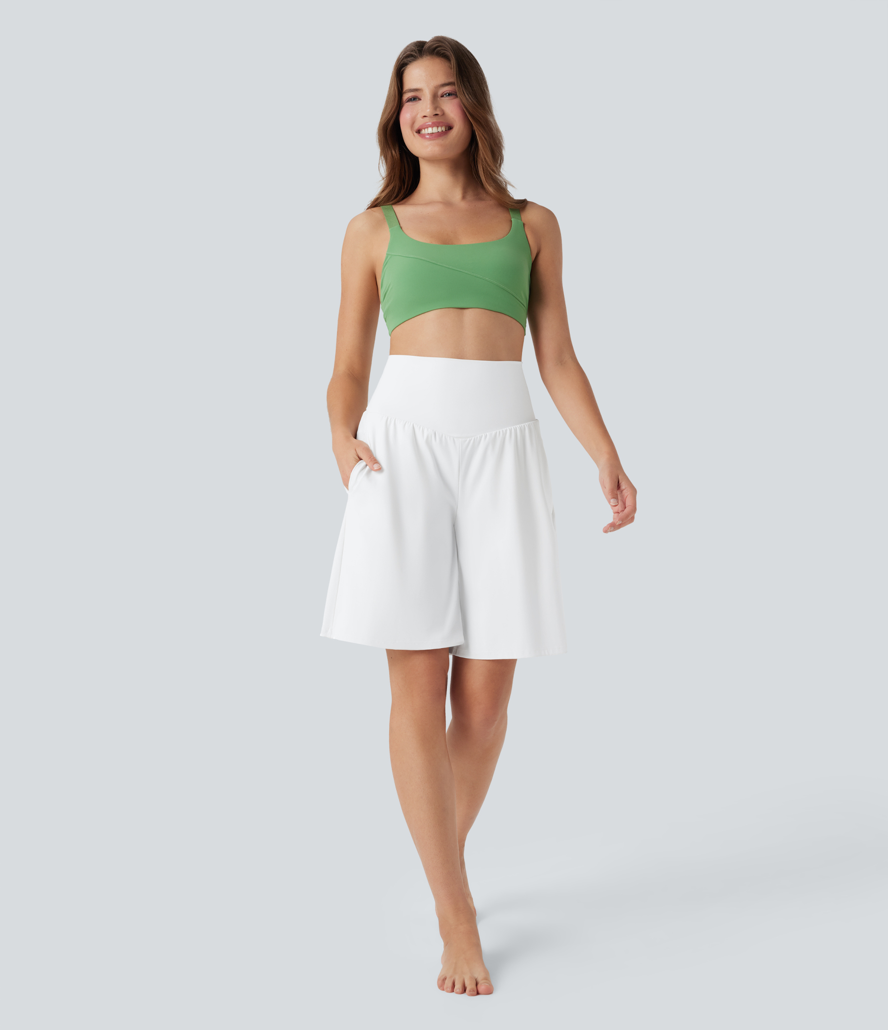 Airy High Waisted Pockets Cool Touch Yoga Bermuda Shorts
