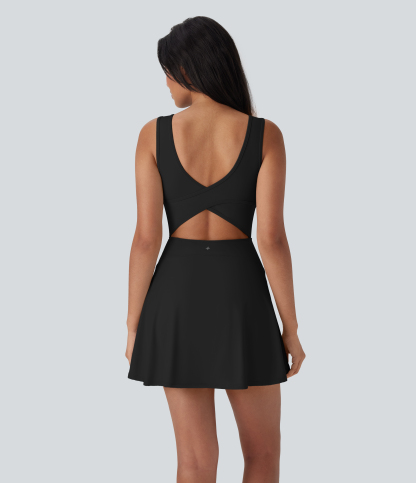 Airy U Neck 2-in-1 Pocket Mini Cool Touch Dance Active Dress-Easy Peezy