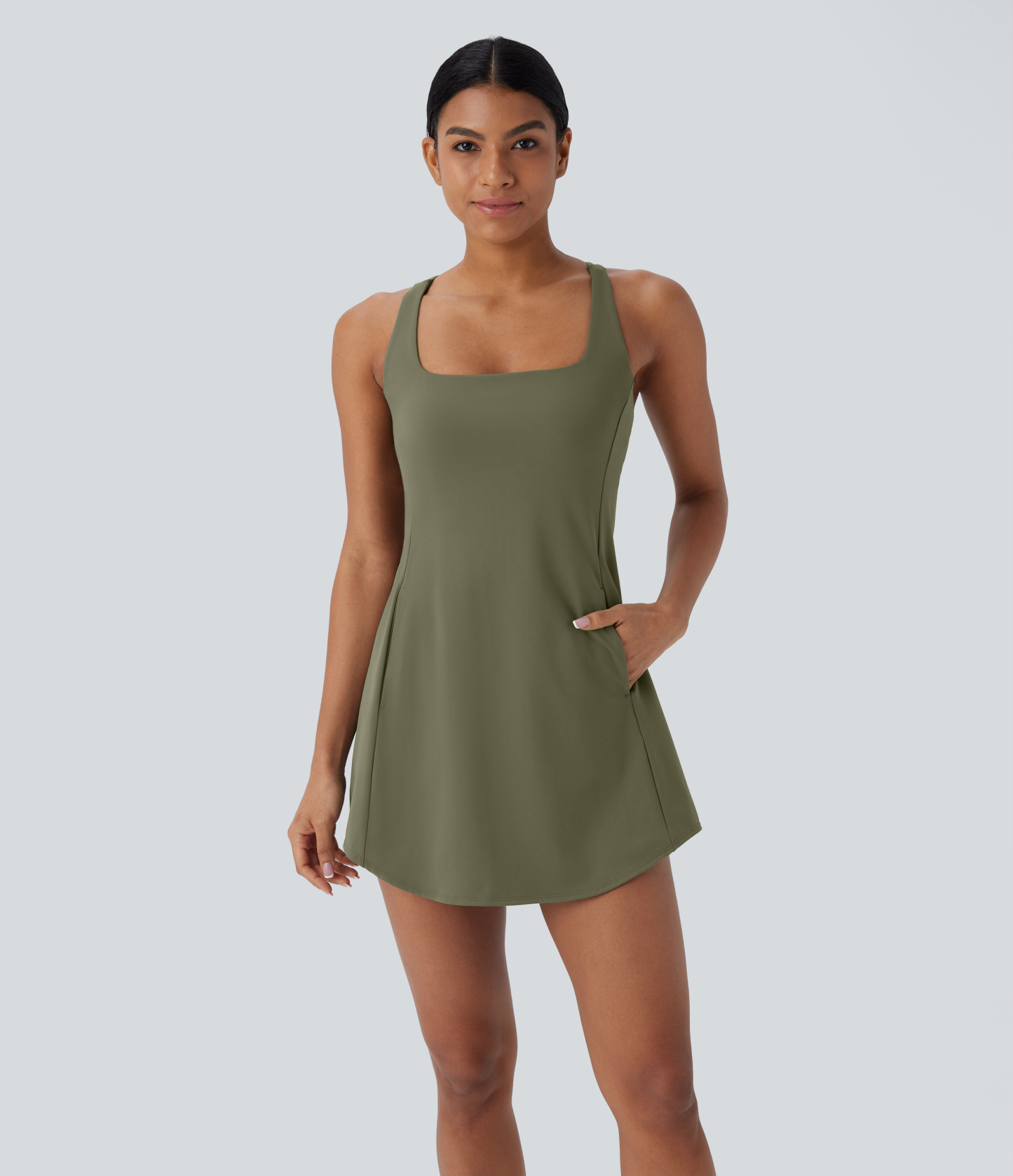 Plush Cut Out Pocket 2-Piece Mini Yoga Active Dress