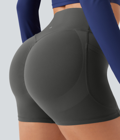 SoCinched High Waisted Scrunch Butt Lifting Tummy Control Pocket Shaping Workout Biker Shorts 3''