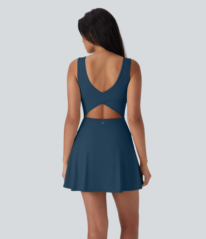 Airy U Neck 2-in-1 Pocket Mini Cool Touch Dance Active Dress-Easy Peezy
