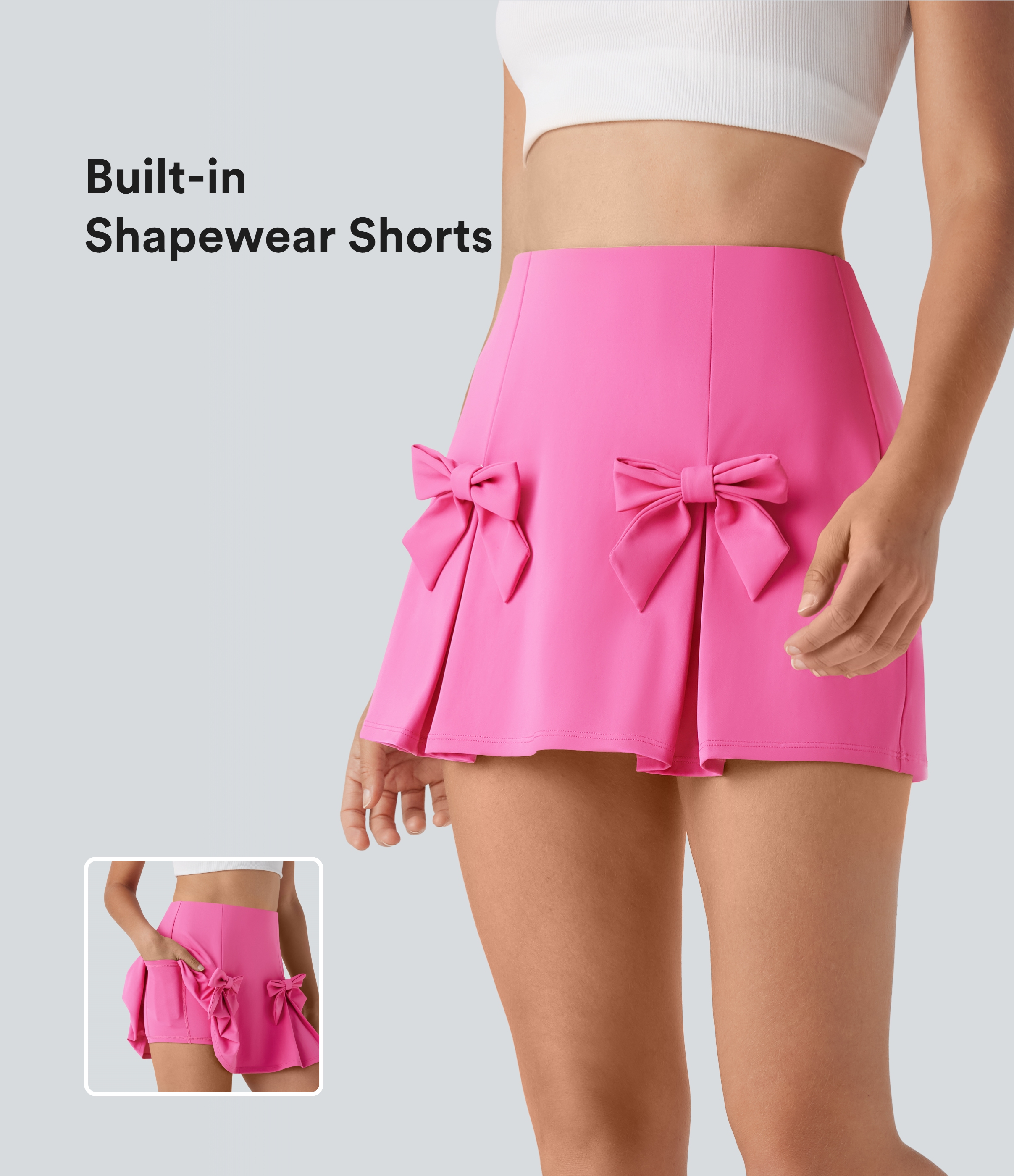 QuickDry High Waisted Tummy Control Removable Bow Casual Skirt with Built-in Shapewear Shorts