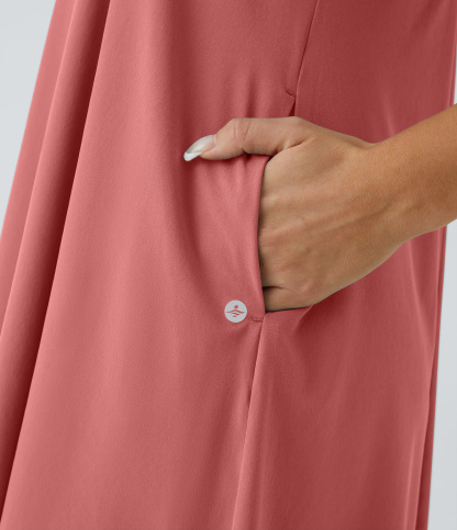 Backless Racerback Side Pocket High Low Flowy Midi Quick Dry Casual Dress