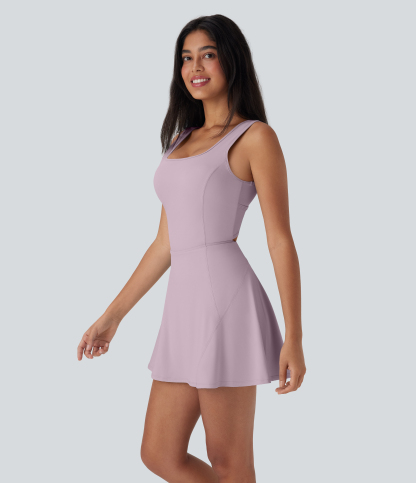 Airy U Neck 2-in-1 Pocket Mini Cool Touch Dance Active Dress-Easy Peezy