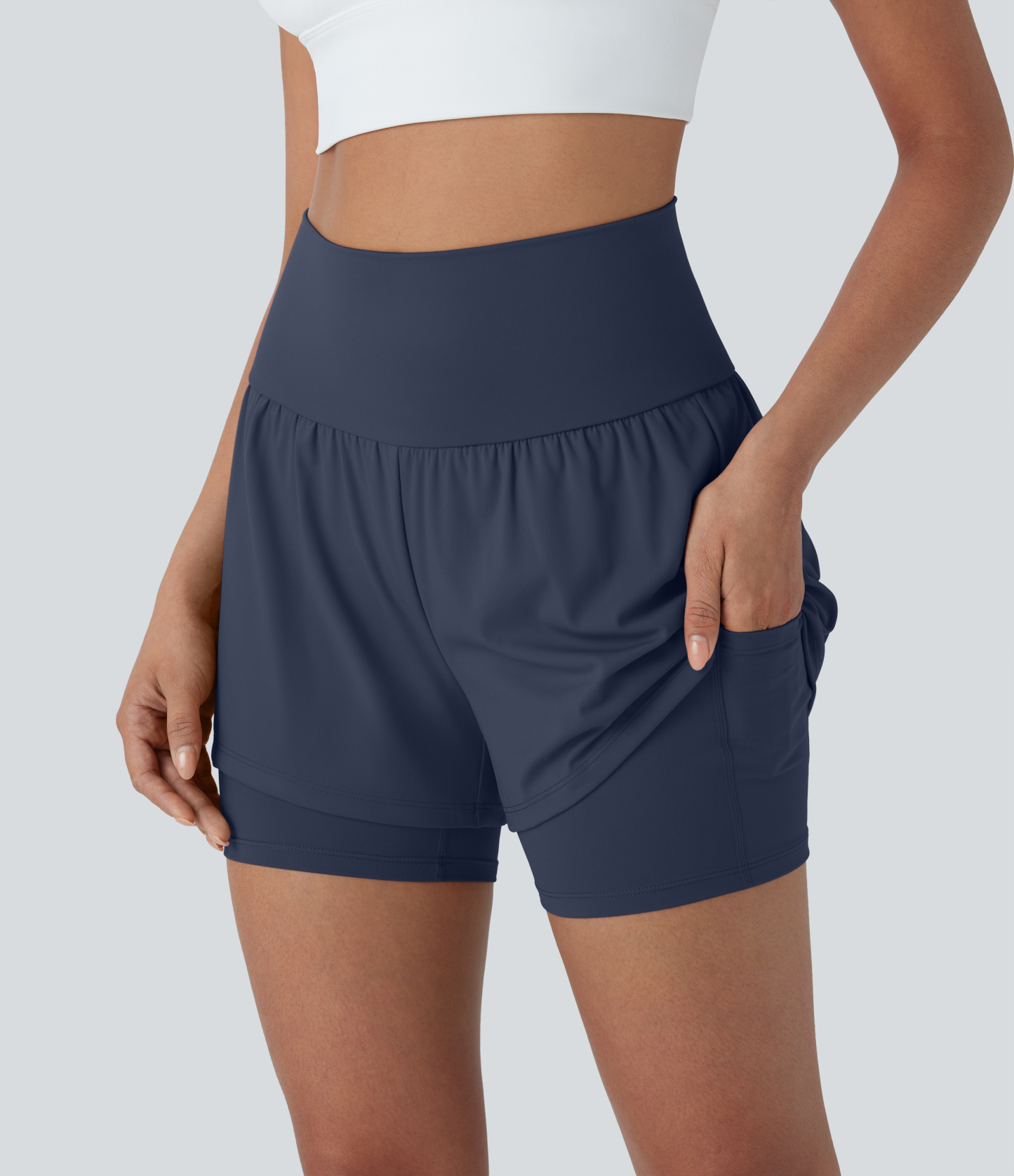 Airy Super High Waisted 2-in-1 Cool Touch Yoga Shorts 5'' with Pockets