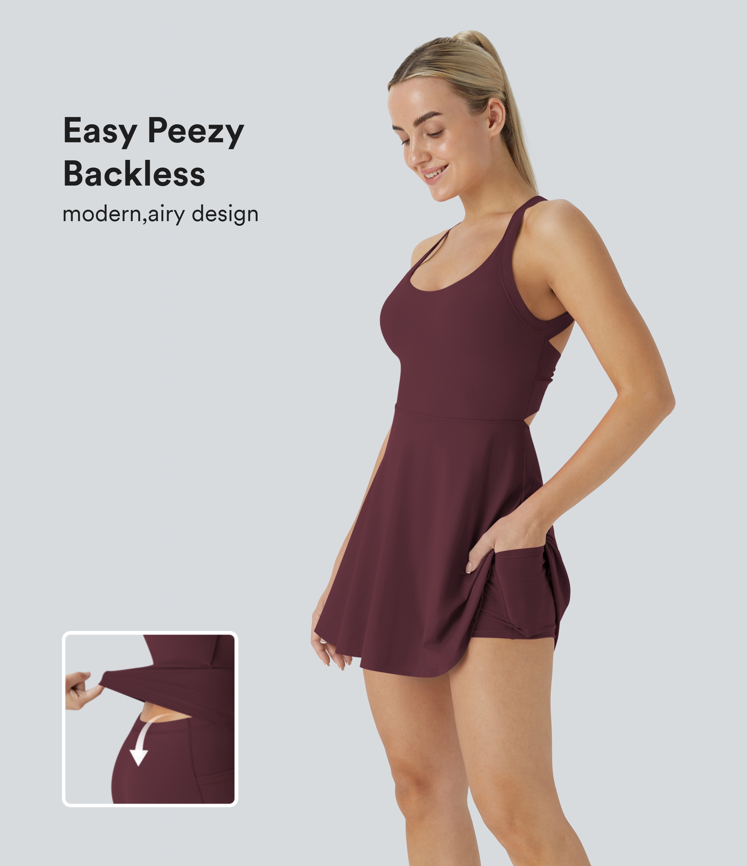 Airy Backless Twisted Cool Touch Dance Active Dress-Easy Peezy Edition