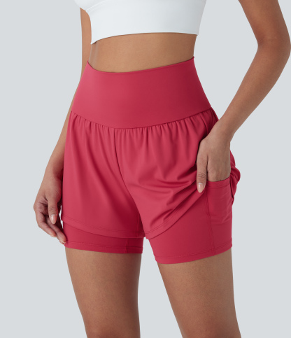 Airy Super High Waisted 2-in-1 Cool Touch Yoga Shorts 5'' with Pockets
