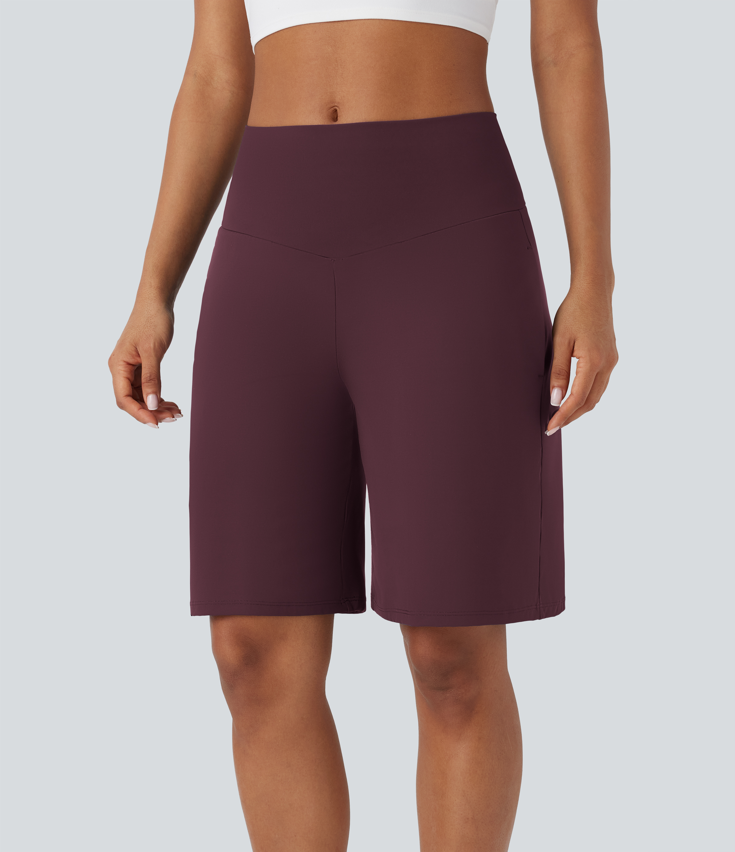 Airy High Waisted Pockets Cool Touch Yoga Bermuda Shorts