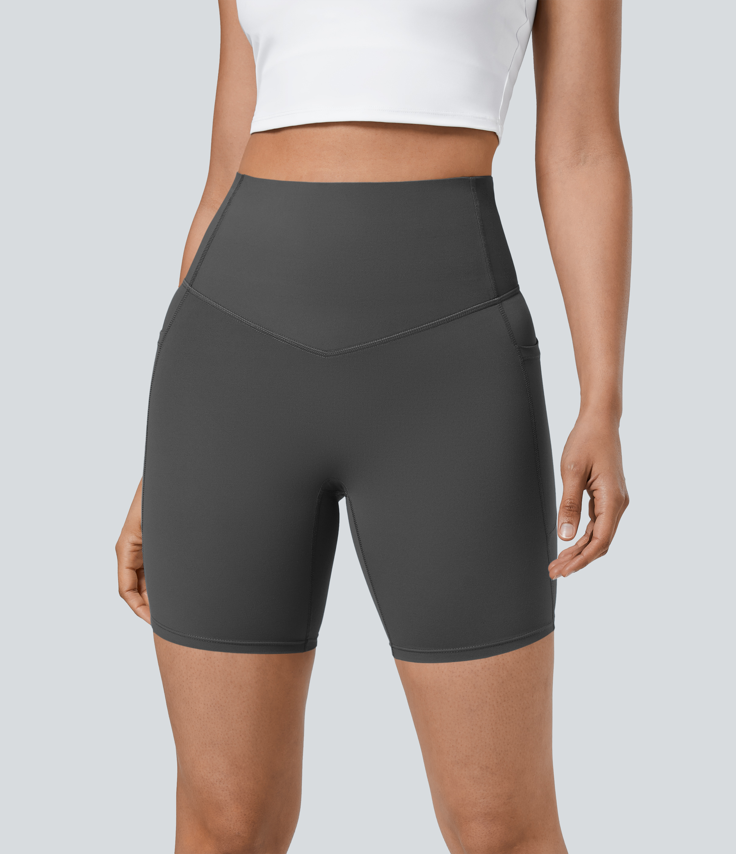 SoCinched High Waisted Tummy Control Pocket Shaping Training Biker Shorts 7''