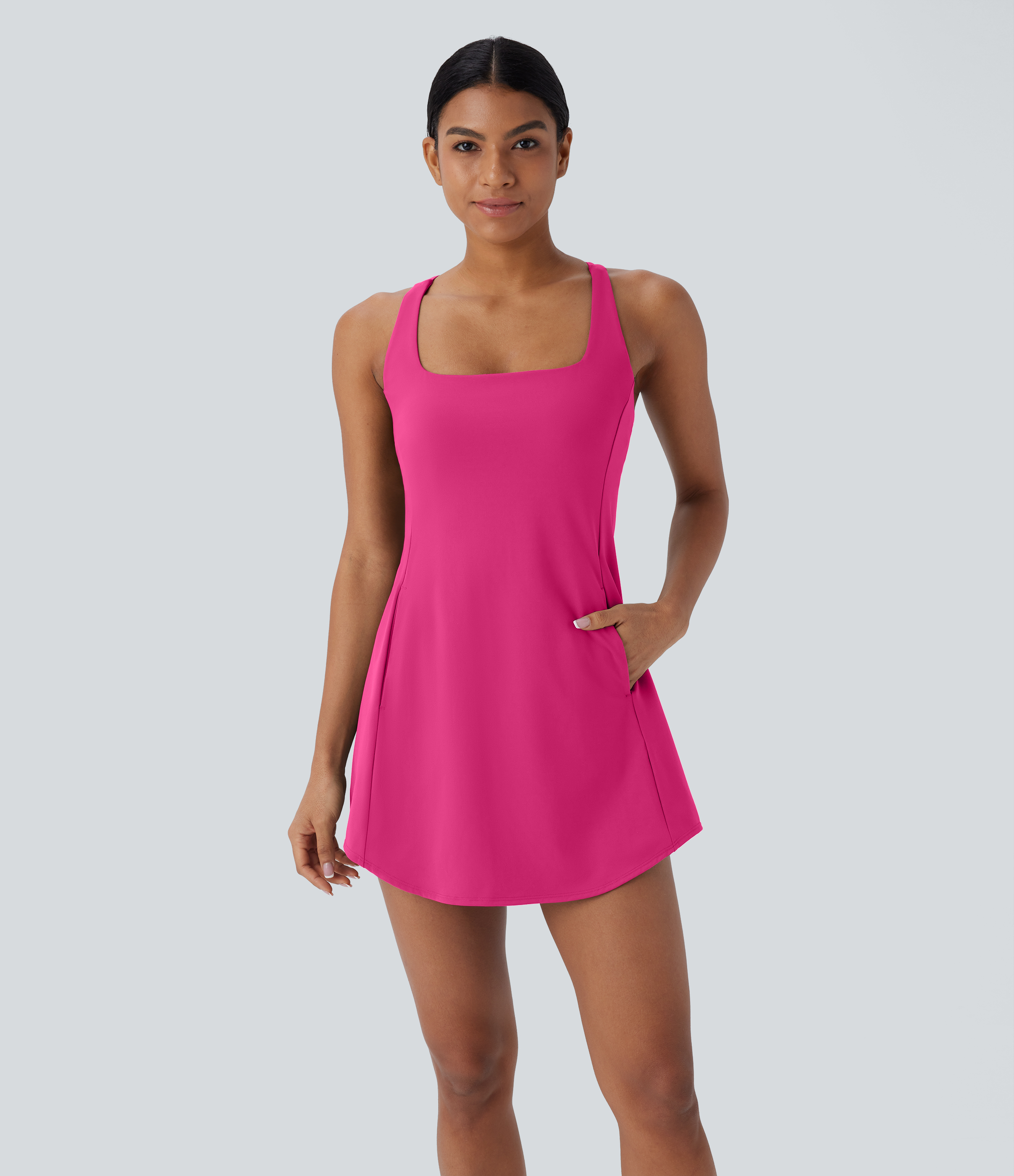 Plush Cut Out Pocket 2-Piece Mini Yoga Active Dress