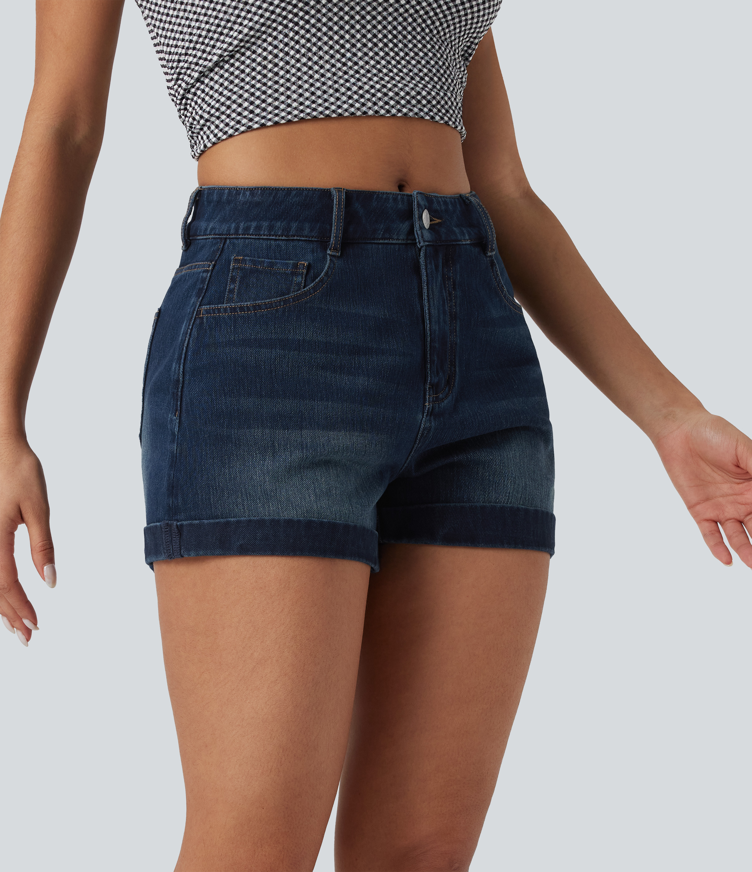 Mid Rise Zipper Pockets Denim Casual Shorts 3''