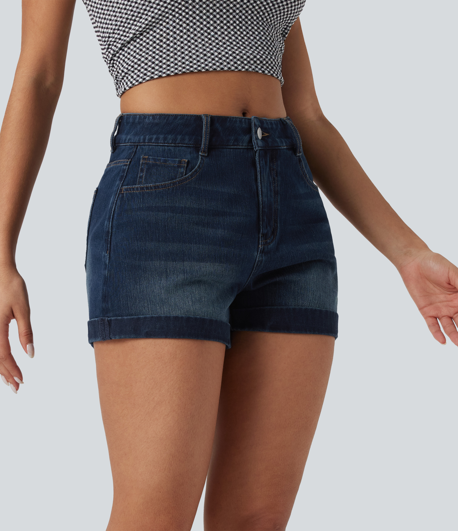 Mid Rise Zipper Pockets Denim Casual Shorts 3''