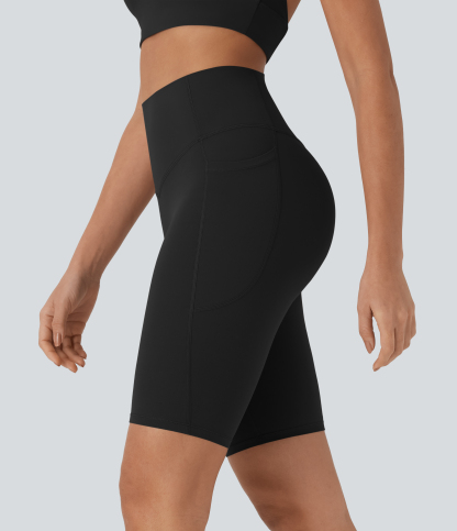 SoCinched High Waisted Tummy Control Pocket Shaping Training Biker Shorts 9''