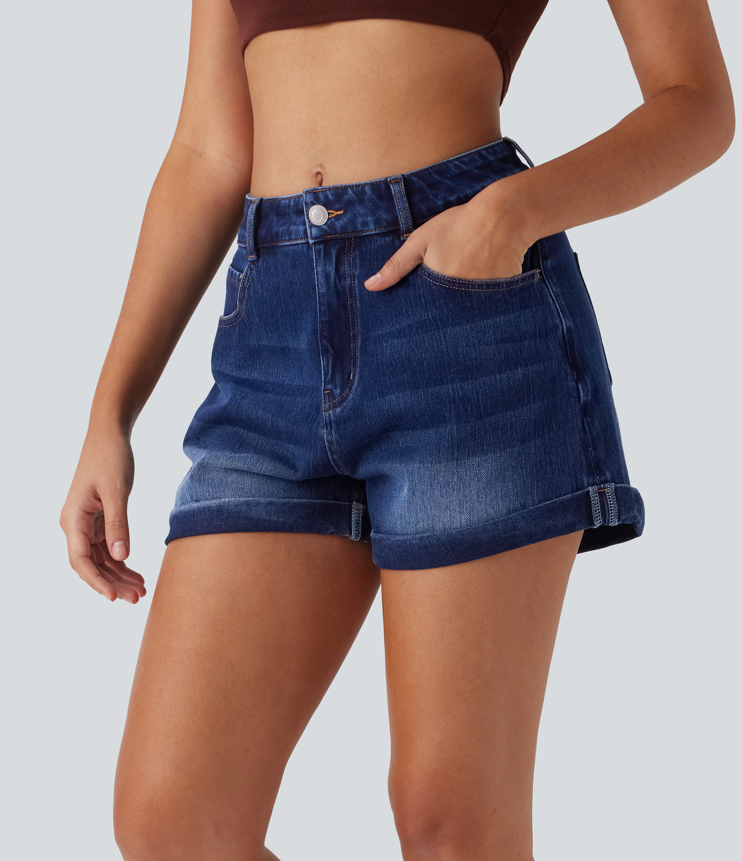 Mid Rise Zipper Pockets Denim Casual Shorts 3''