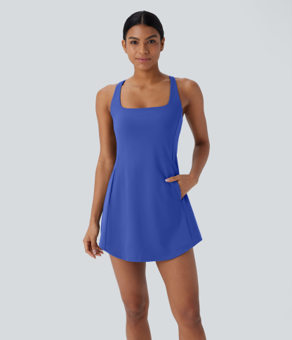 Plush Cut Out Pocket 2-Piece Mini Yoga Active Dress