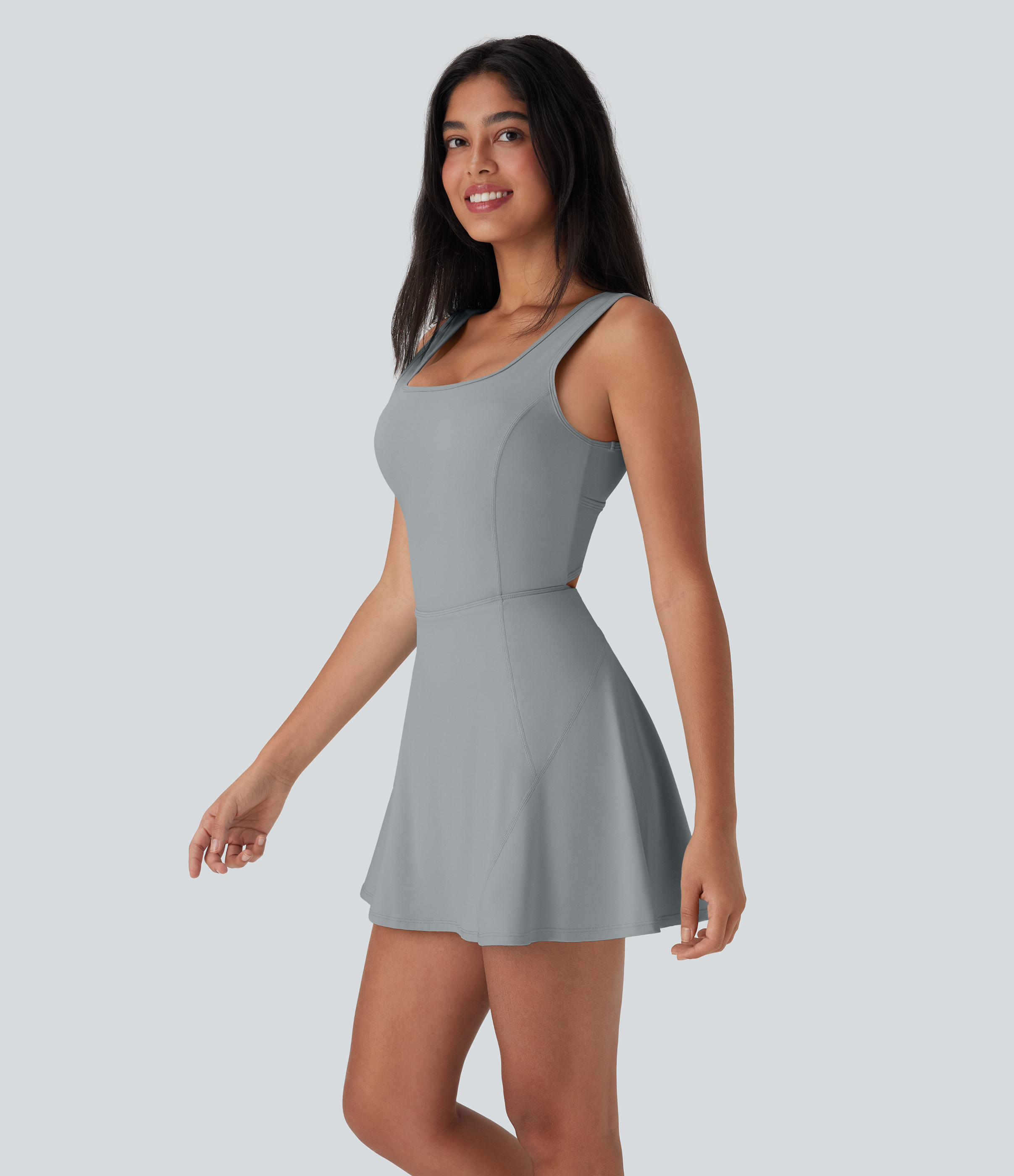 Airy U Neck 2-in-1 Pocket Mini Cool Touch Dance Active Dress-Easy Peezy