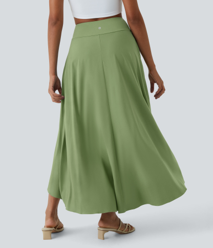 High Waisted High Low Ruffle 2-in-1 Flowy Quick Dry Casual Regular Maxi Skirt