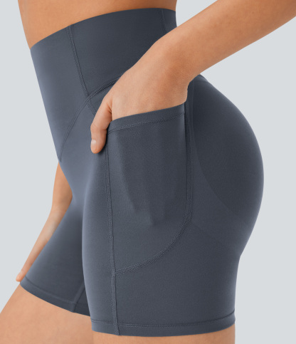 SoCinched High Waisted Scrunch Butt Lifting Tummy Control Side Pocket Shaping Workout Biker Shorts 5''