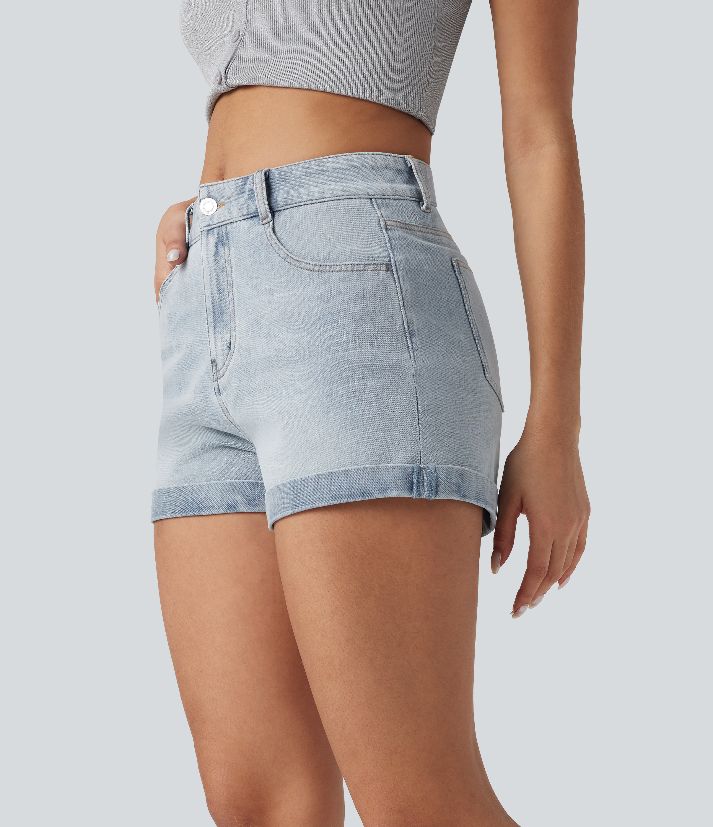 Mid Rise Zipper Pockets Denim Casual Shorts 3''