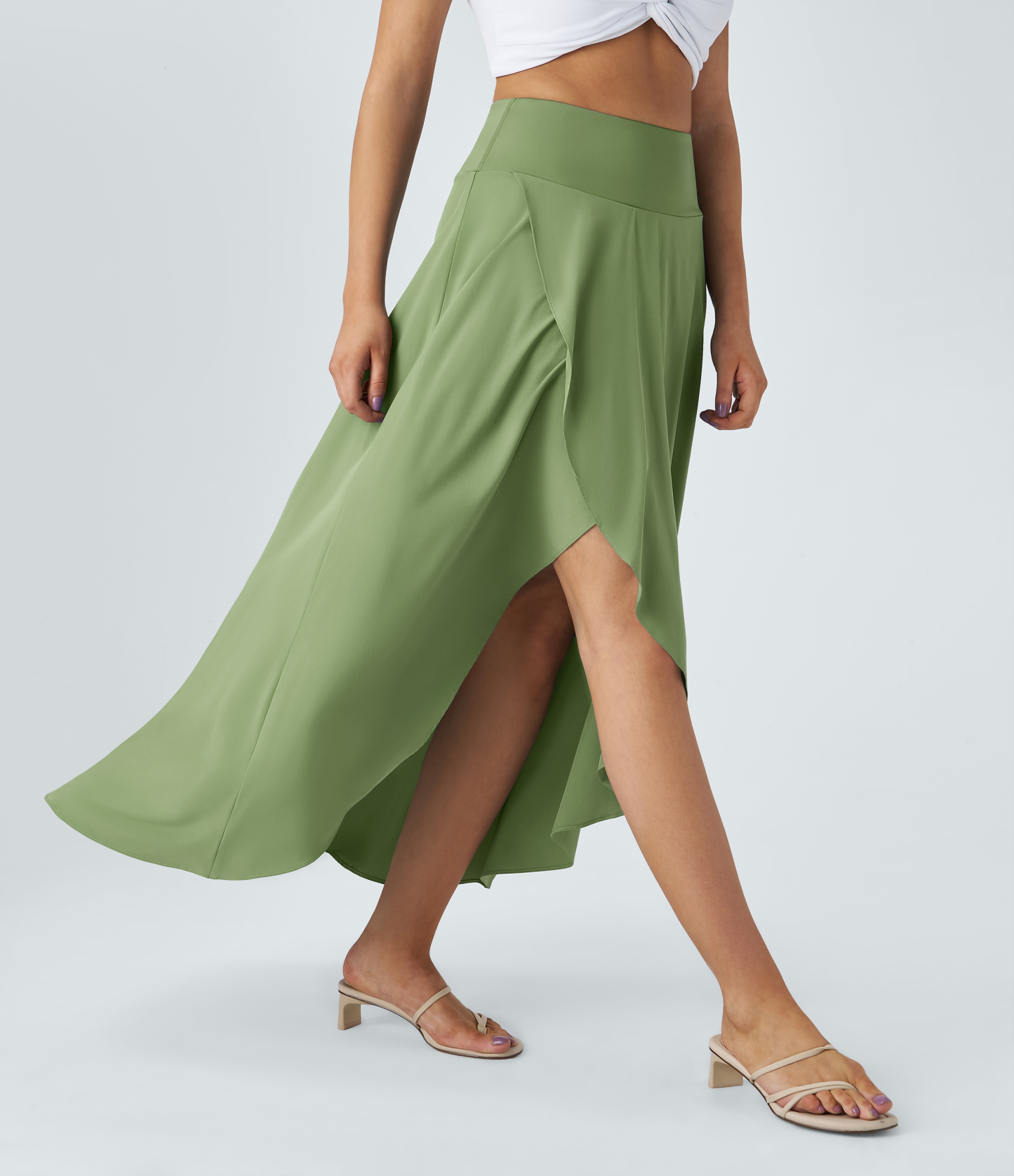 High Waisted High Low Ruffle 2-in-1 Flowy Quick Dry Casual Regular Maxi Skirt