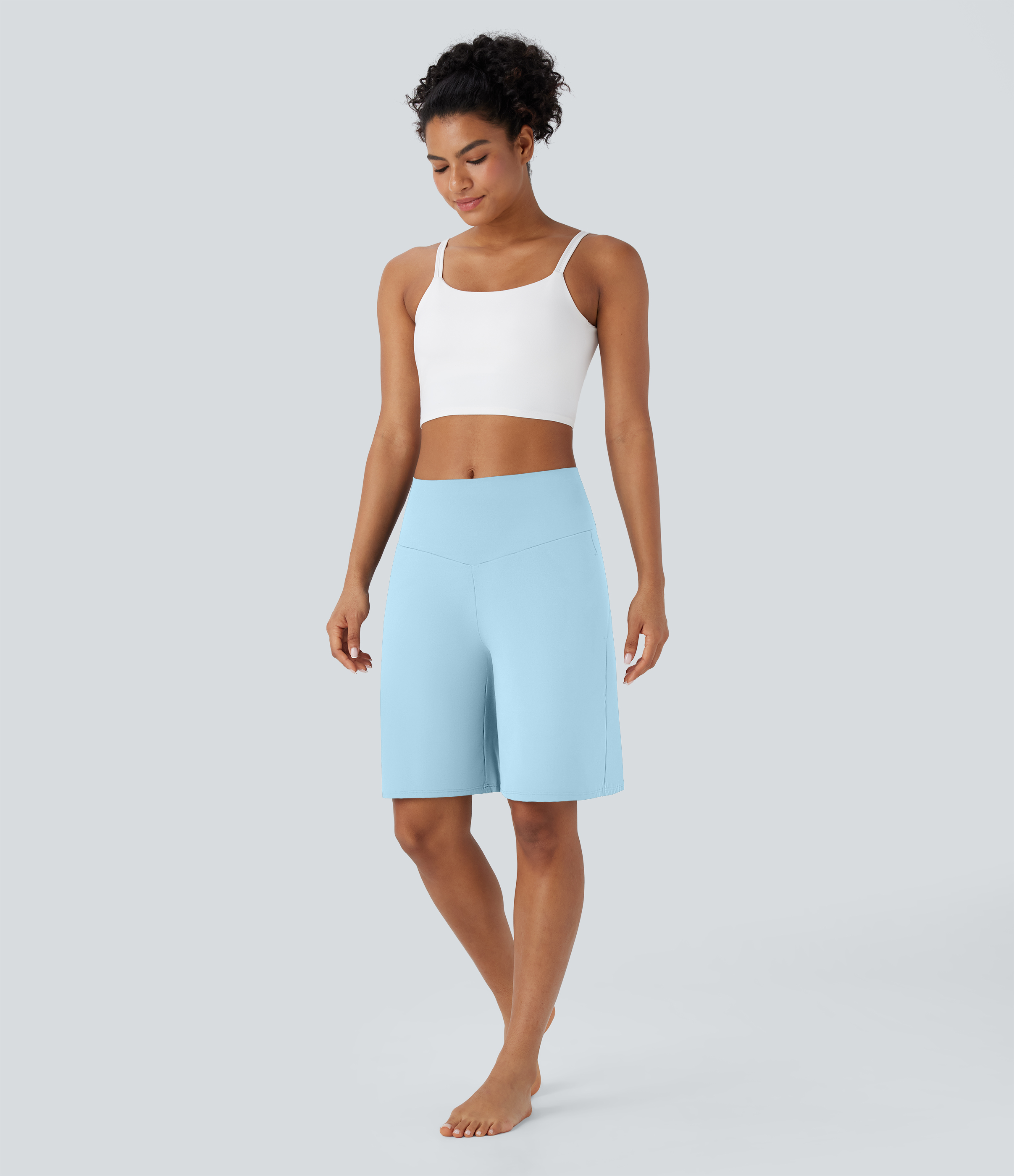 Airy High Waisted Pockets Cool Touch Yoga Bermuda Shorts