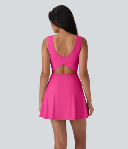 Airy U Neck 2-in-1 Pocket Mini Cool Touch Dance Active Dress-Easy Peezy