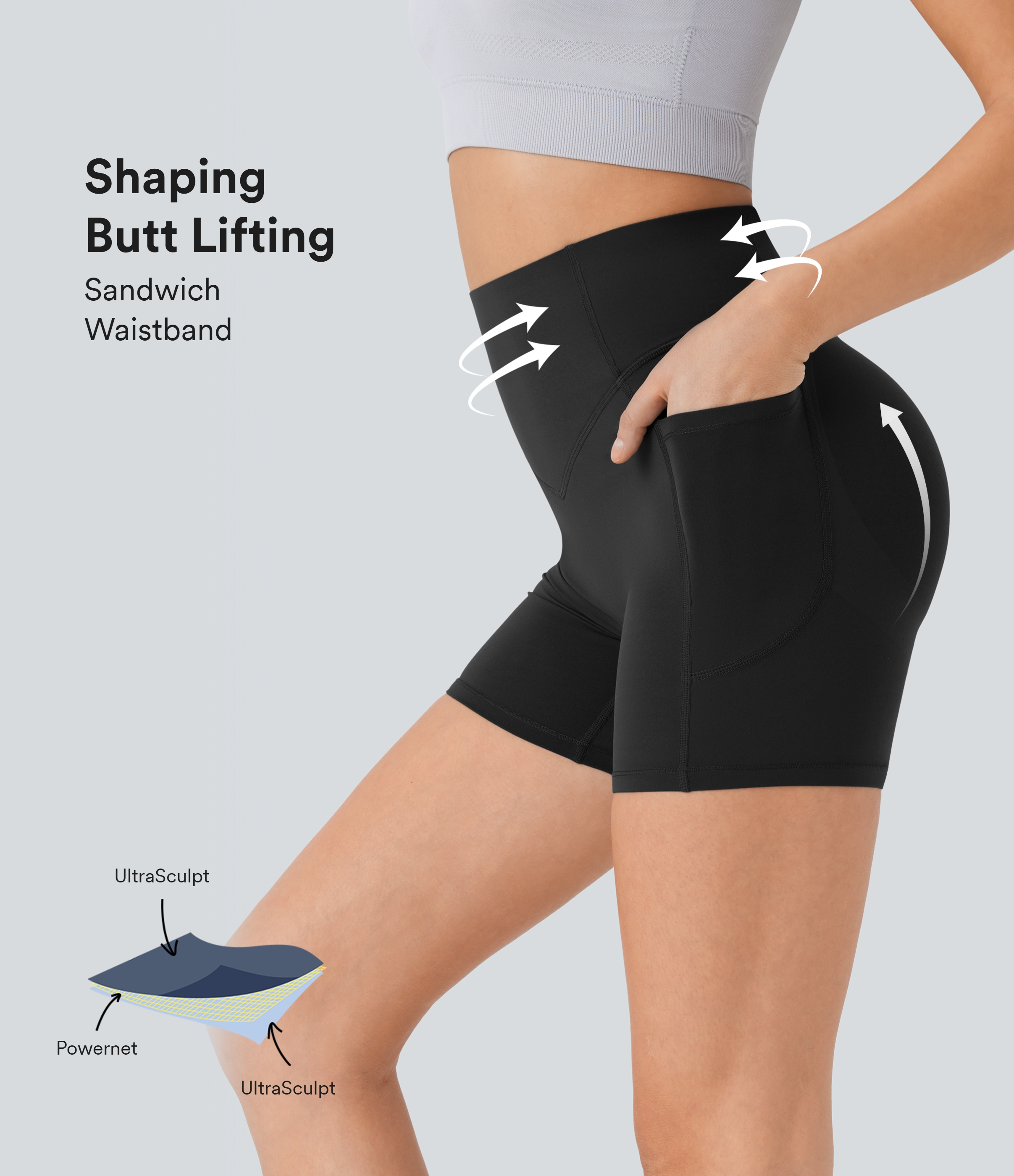 SoCinched High Waisted Scrunch Butt Lifting Tummy Control Side Pocket Shaping Workout Biker Shorts 5''